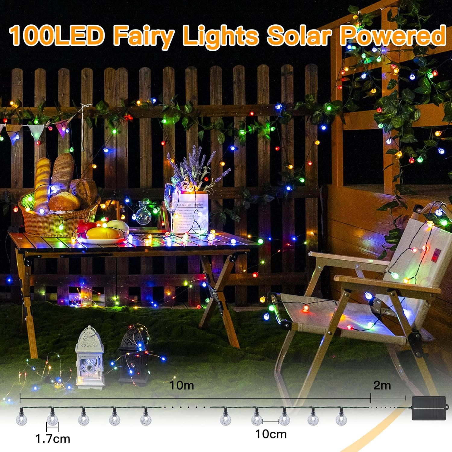 (Warm White) Solar Lights Outdoor Garden 12m 100LEDs Fairy Lights Solar Powered Waterproof Warm White Crystal Ball 8 Modes Globe String Lights for Outside Indoor Gazebo Wedd