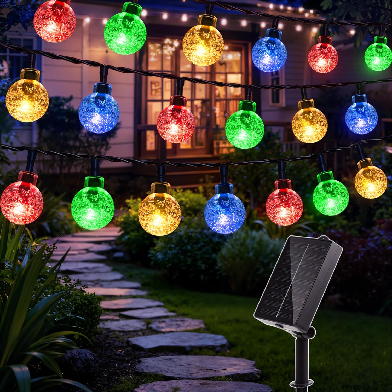 (Warm White) Solar Lights Outdoor Garden 12m 100LEDs Fairy Lights Solar Powered Waterproof Warm White Crystal Ball 8 Modes Globe String Lights for Outside Indoor Gazebo Wedd