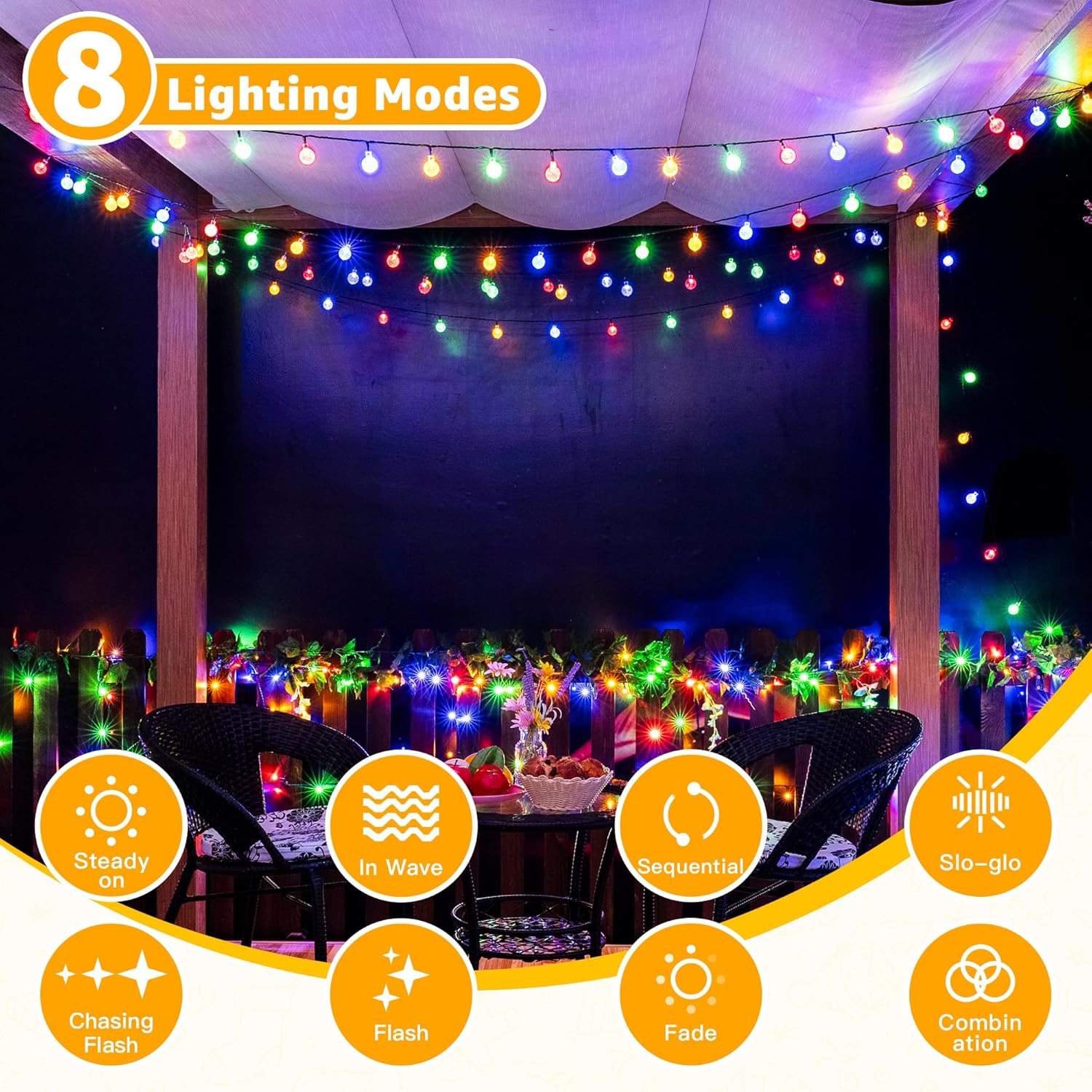 (Warm White) Solar Lights Outdoor Garden 12m 100LEDs Fairy Lights Solar Powered Waterproof Warm White Crystal Ball 8 Modes Globe String Lights for Outside Indoor Gazebo Wedd