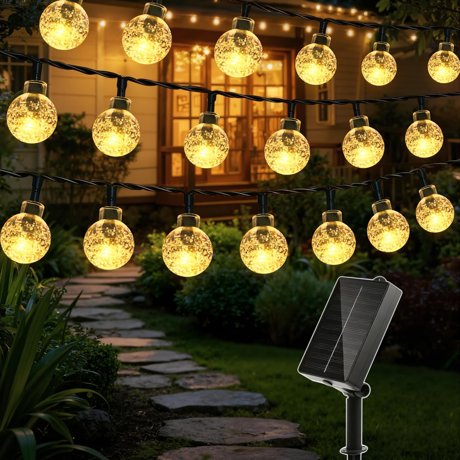 Solar Lights Outdoor Garden 12m 100LEDs Fairy Lights Solar Powered Waterproof Warm White Crystal Ball 8 Modes Globe String Lights for Outside Indoor Gazebo Wedd