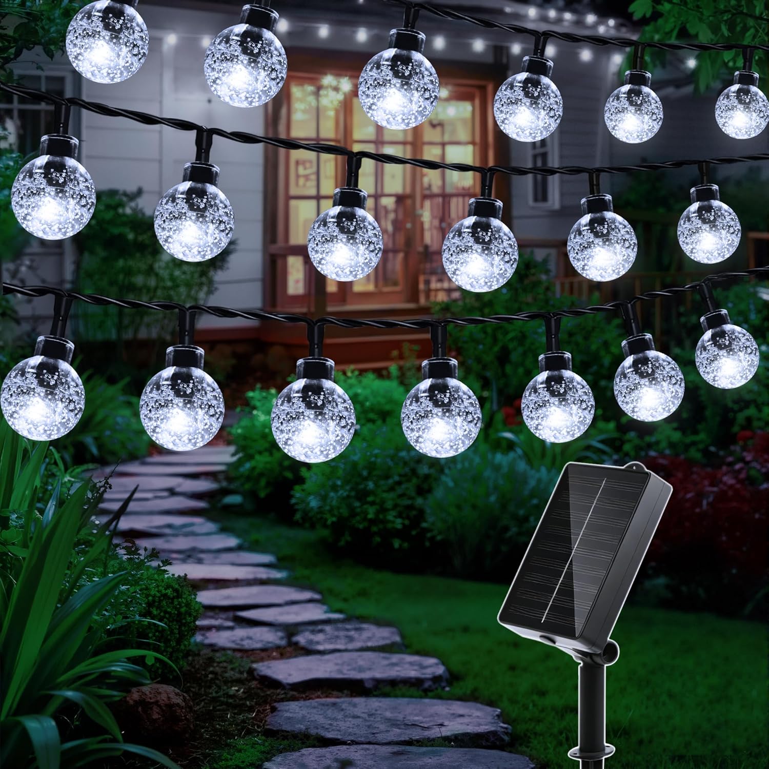(Warm White) Solar Lights Outdoor Garden 12m 100LEDs Fairy Lights Solar Powered Waterproof Warm White Crystal Ball 8 Modes Globe String Lights for Outside Indoor Gazebo Wedd