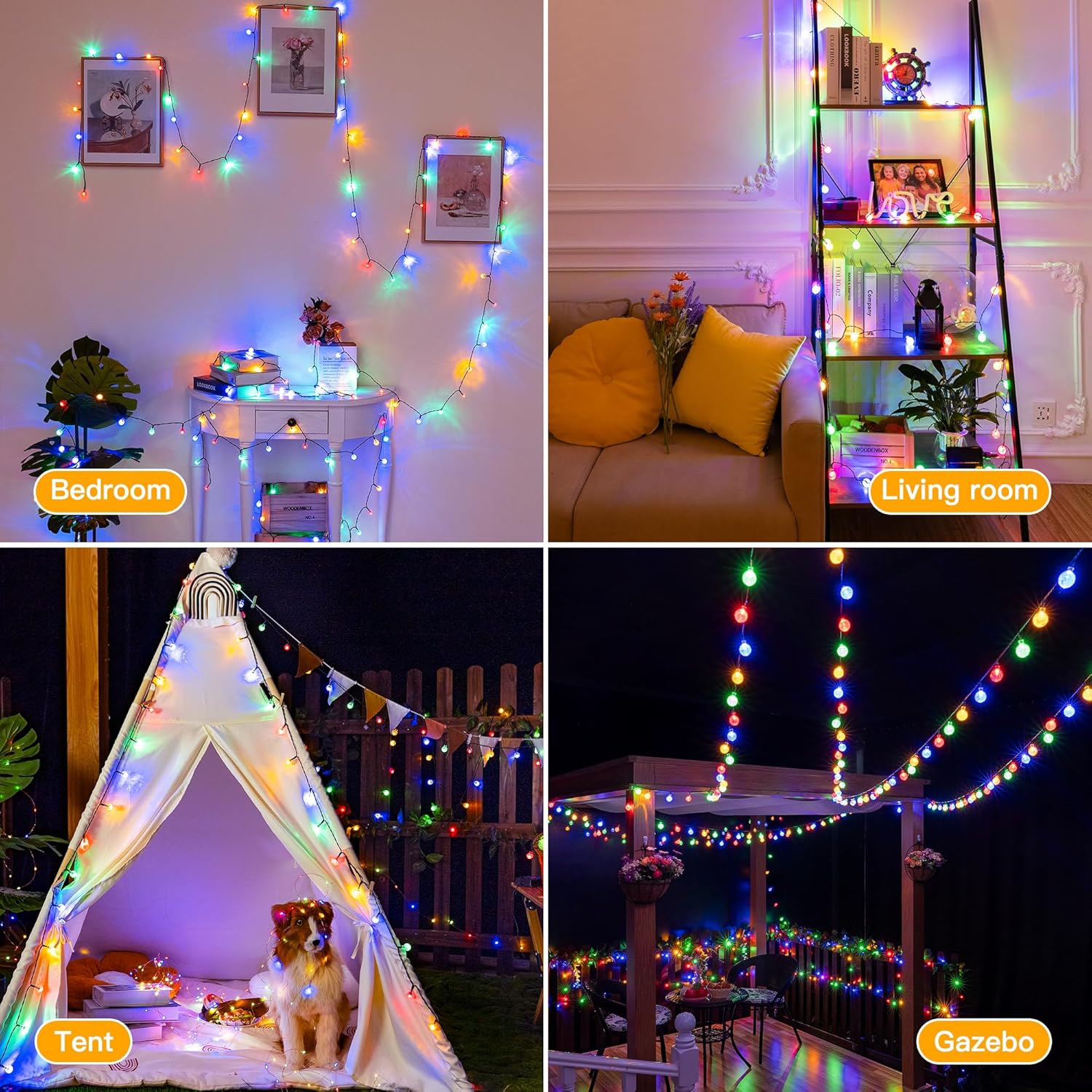 (Warm White) Solar Lights Outdoor Garden 12m 100LEDs Fairy Lights Solar Powered Waterproof Warm White Crystal Ball 8 Modes Globe String Lights for Outside Indoor Gazebo Wedd