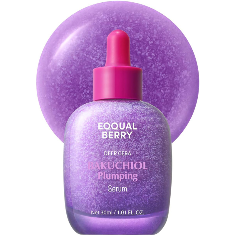 EQQUALBERRY Bakuchiol Plumping Face Serum 30ml Hydrating Skin Texture Supporting Serum with Bakuchiol Niacinamide Hyaluronic Acid Day Night for All Skin Types