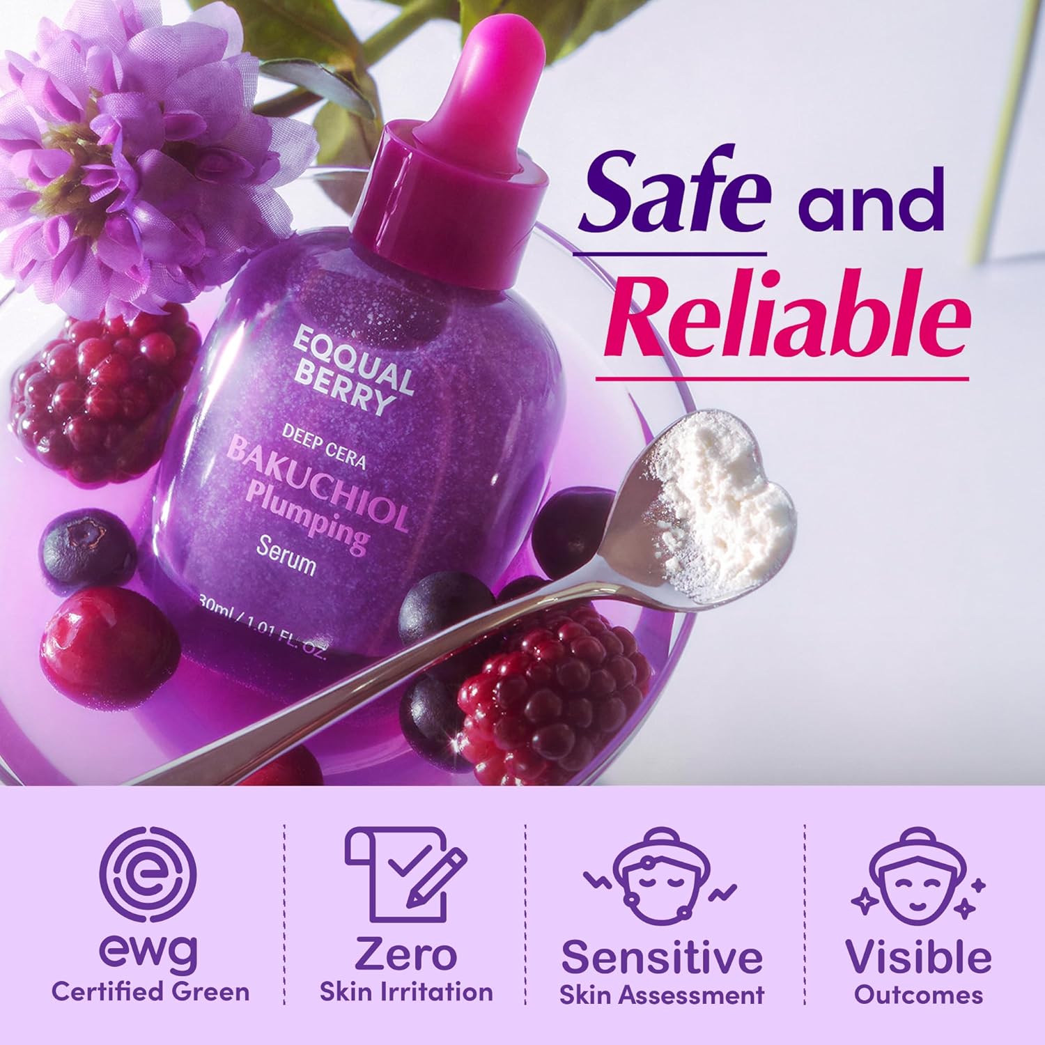 EQQUALBERRY Bakuchiol Plumping Face Serum 30ml Hydrating Skin Texture Supporting Serum with Bakuchiol Niacinamide Hyaluronic Acid Day Night for All Skin Types