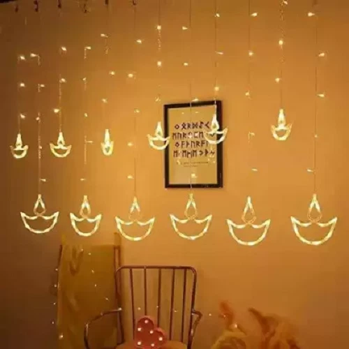 Home Delight 138 LED 2.49 m Yellow Rice Diya Lights For House Shop Decor Items
