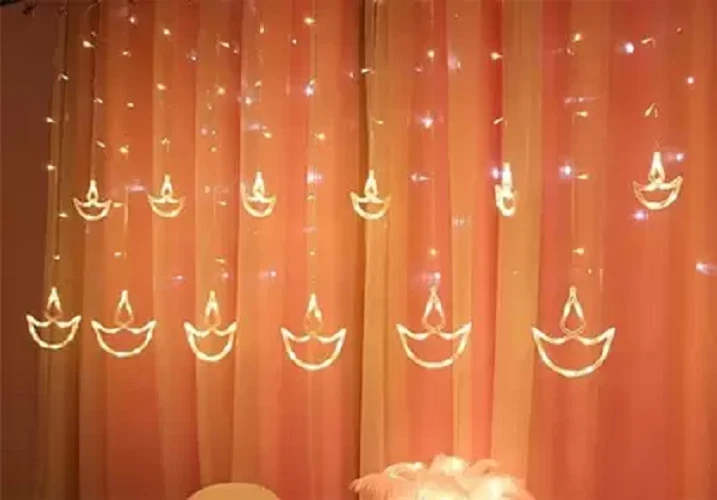 Home Delight 138 LED 2.49 m Yellow Rice Diya Lights For House Shop Decor Items