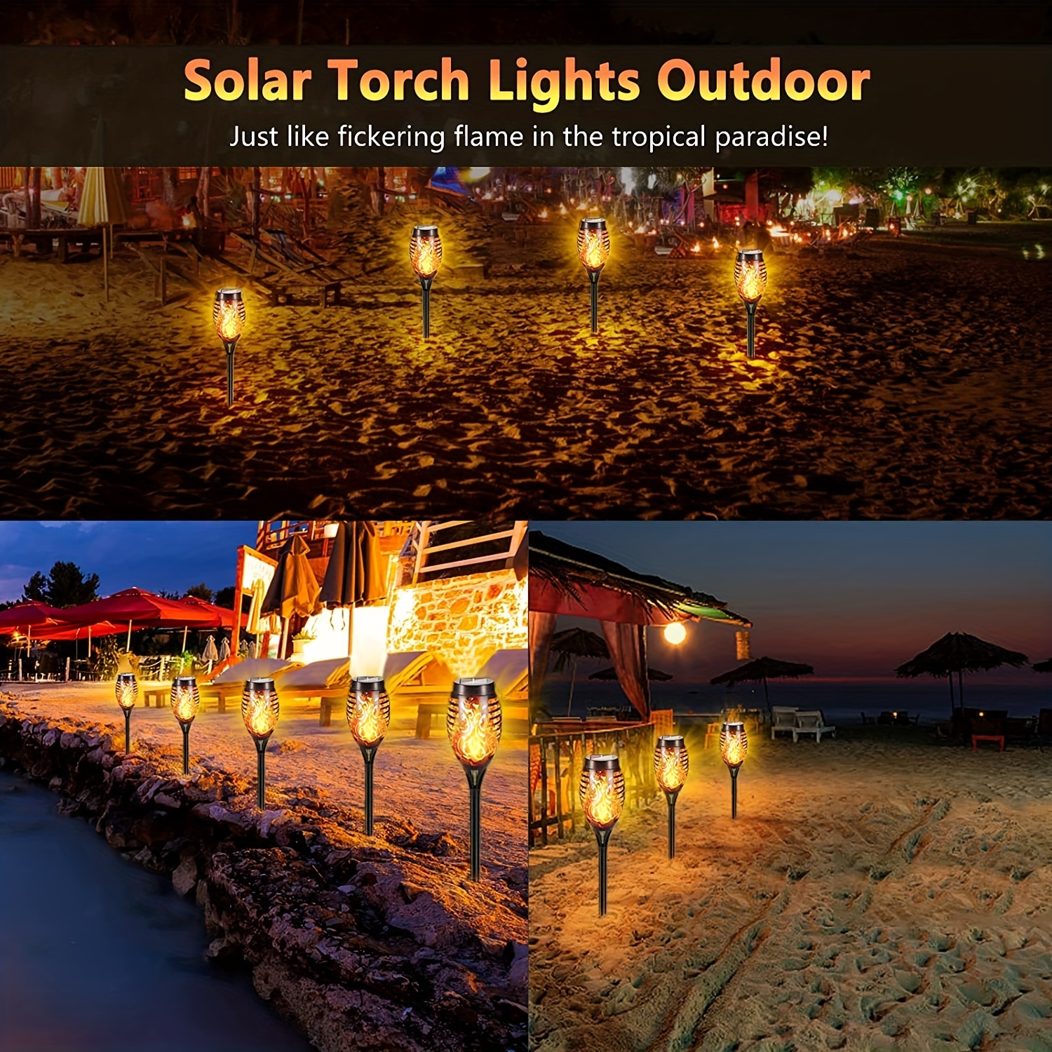 (Blue)  Solar Garden Flame Lights Flickering Flame Lamp Outdoor Lawn Light Waterproof Courtyard Helloween Decoration Lighting