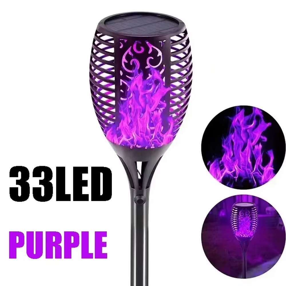 (Blue)  Solar Garden Flame Lights Flickering Flame Lamp Outdoor Lawn Light Waterproof Courtyard Helloween Decoration Lighting