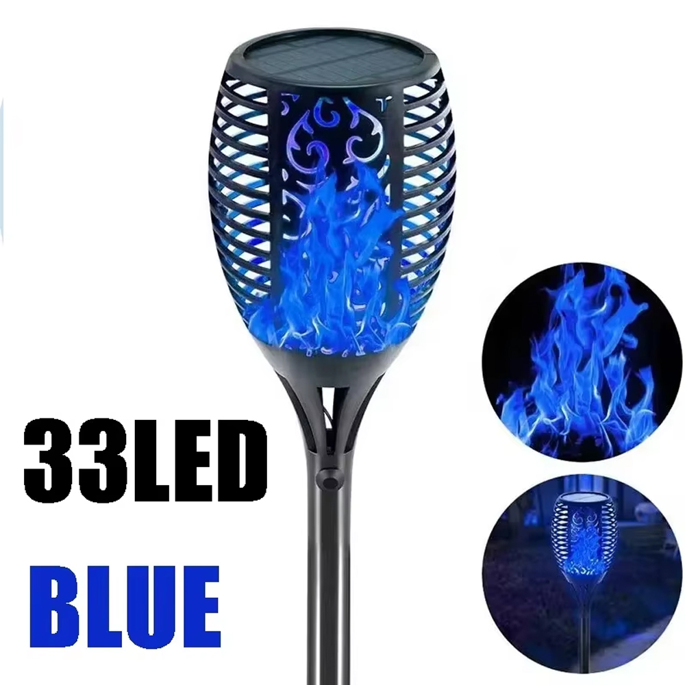 (Blue)  Solar Garden Flame Lights Flickering Flame Lamp Outdoor Lawn Light Waterproof Courtyard Helloween Decoration Lighting