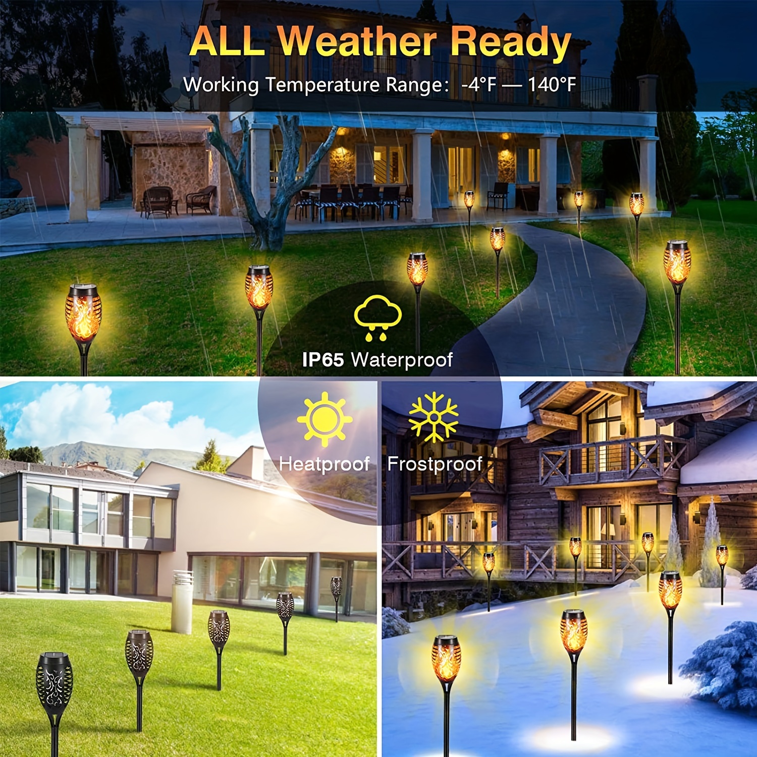 (Blue)  Solar Garden Flame Lights Flickering Flame Lamp Outdoor Lawn Light Waterproof Courtyard Helloween Decoration Lighting