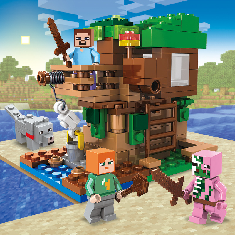 (Office Cave) Kids Toys DIY Minecraft My World Series Figure Bricks Tree House Building Blocks Birthday Gifts