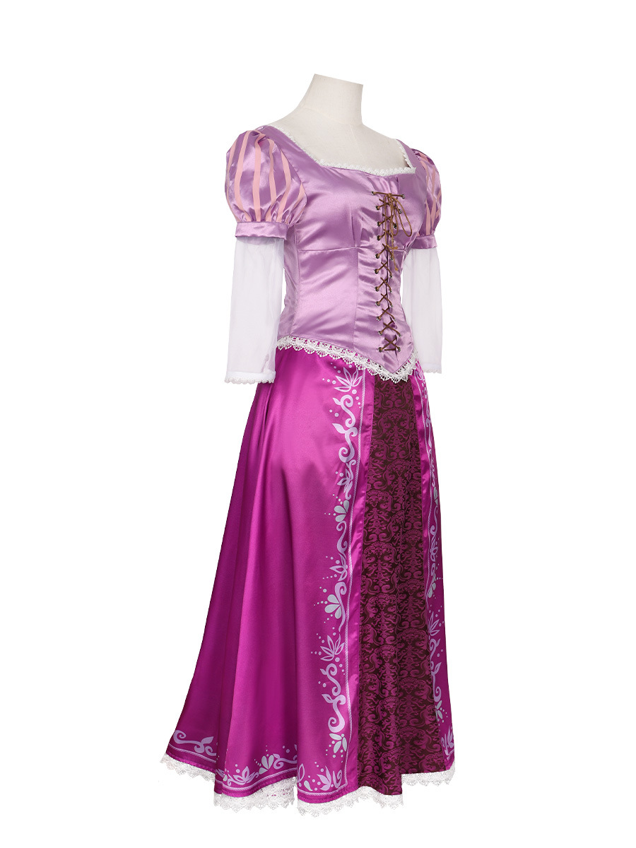 (130CM) Kids Rapunzel Purple Long Dress Costume Tangled Princess Gown for Girls Halloween Party Cosplay