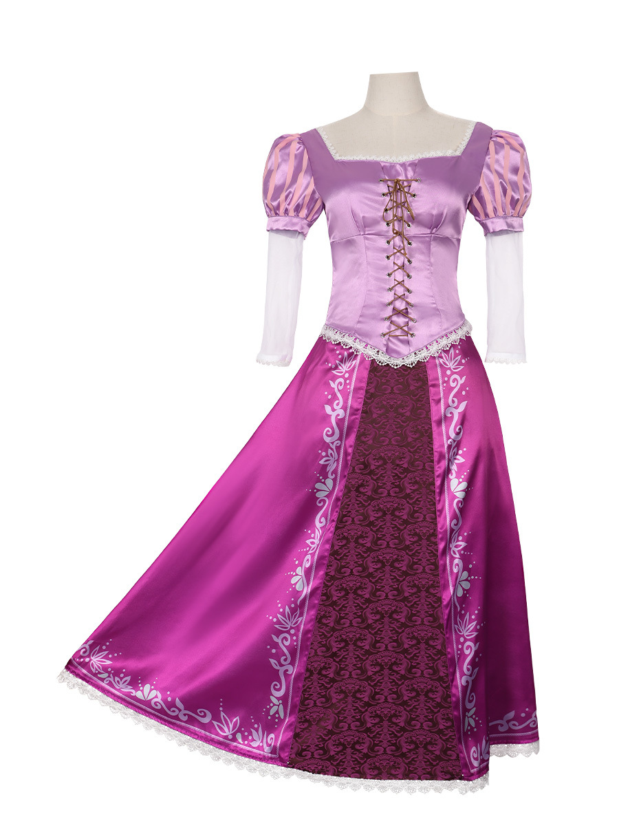(130CM) Kids Rapunzel Purple Long Dress Costume Tangled Princess Gown for Girls Halloween Party Cosplay