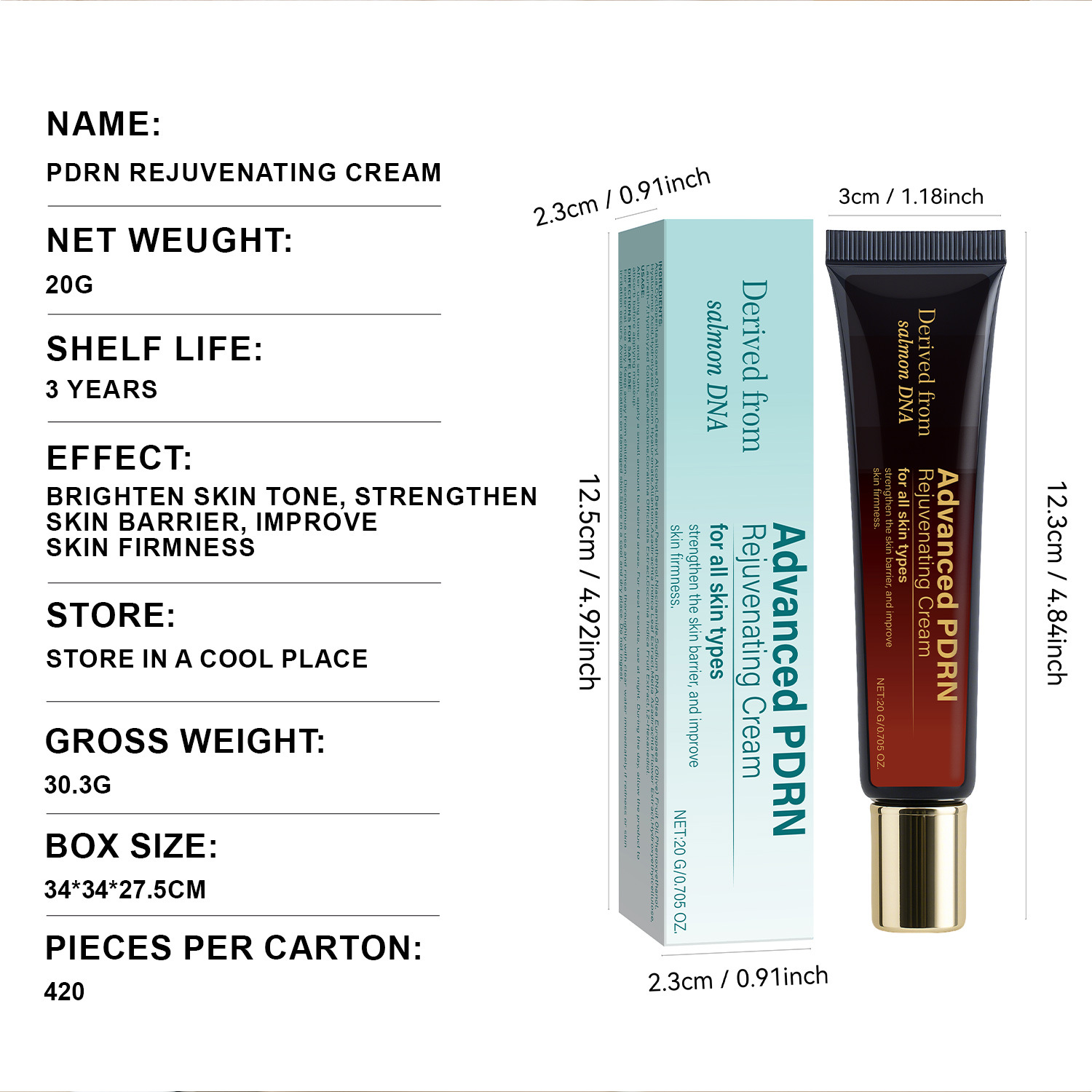 PDRN Revitalizing Cream Firming Moisturizing Anti Aging Skin Care Daily Face Moisturizer Treatment For All Skin Types 20ml