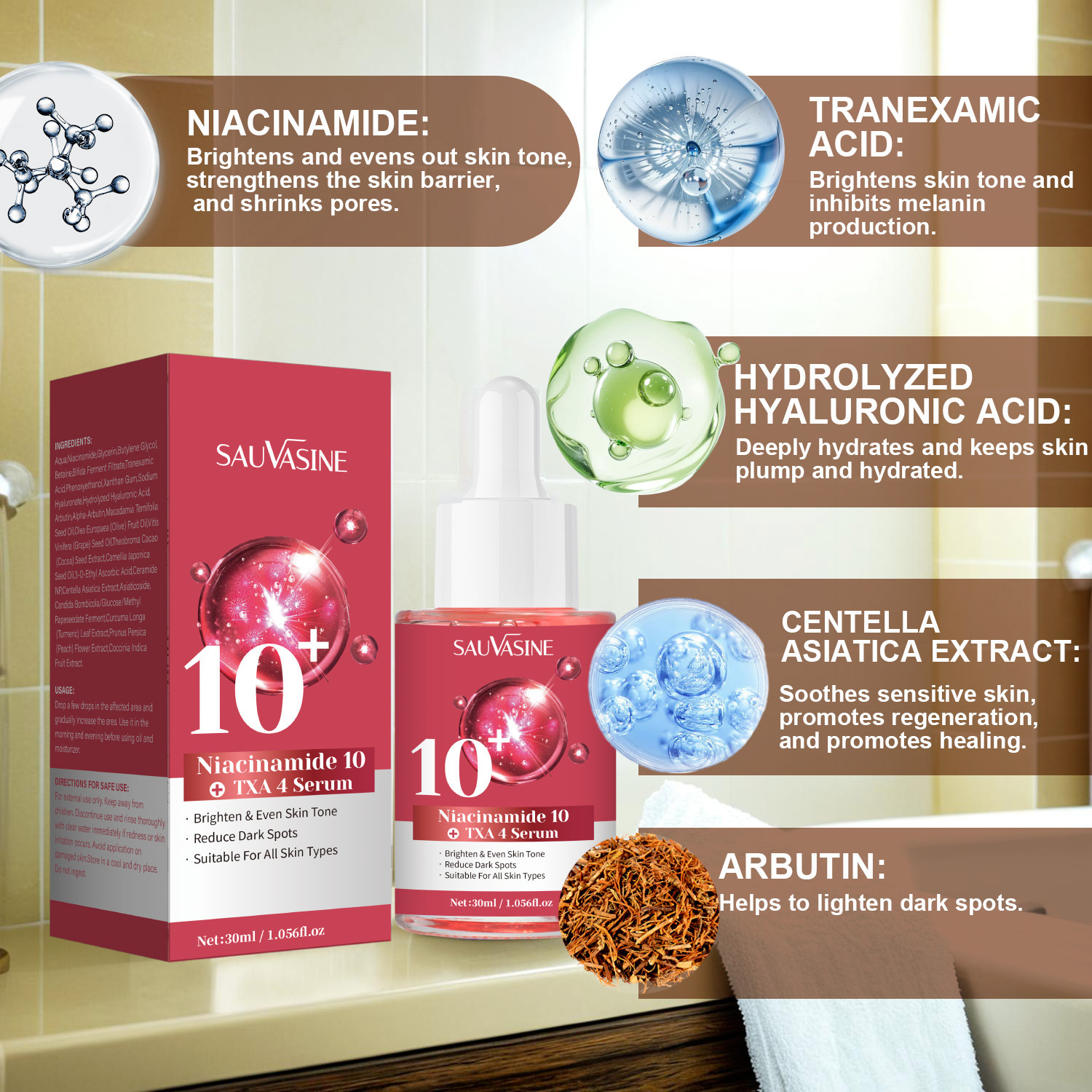 Niacinamide 10 Percent TXA 4 Serum For Hydrating Moisturizing And Fine Line Reduction Daily Facial Skin Care