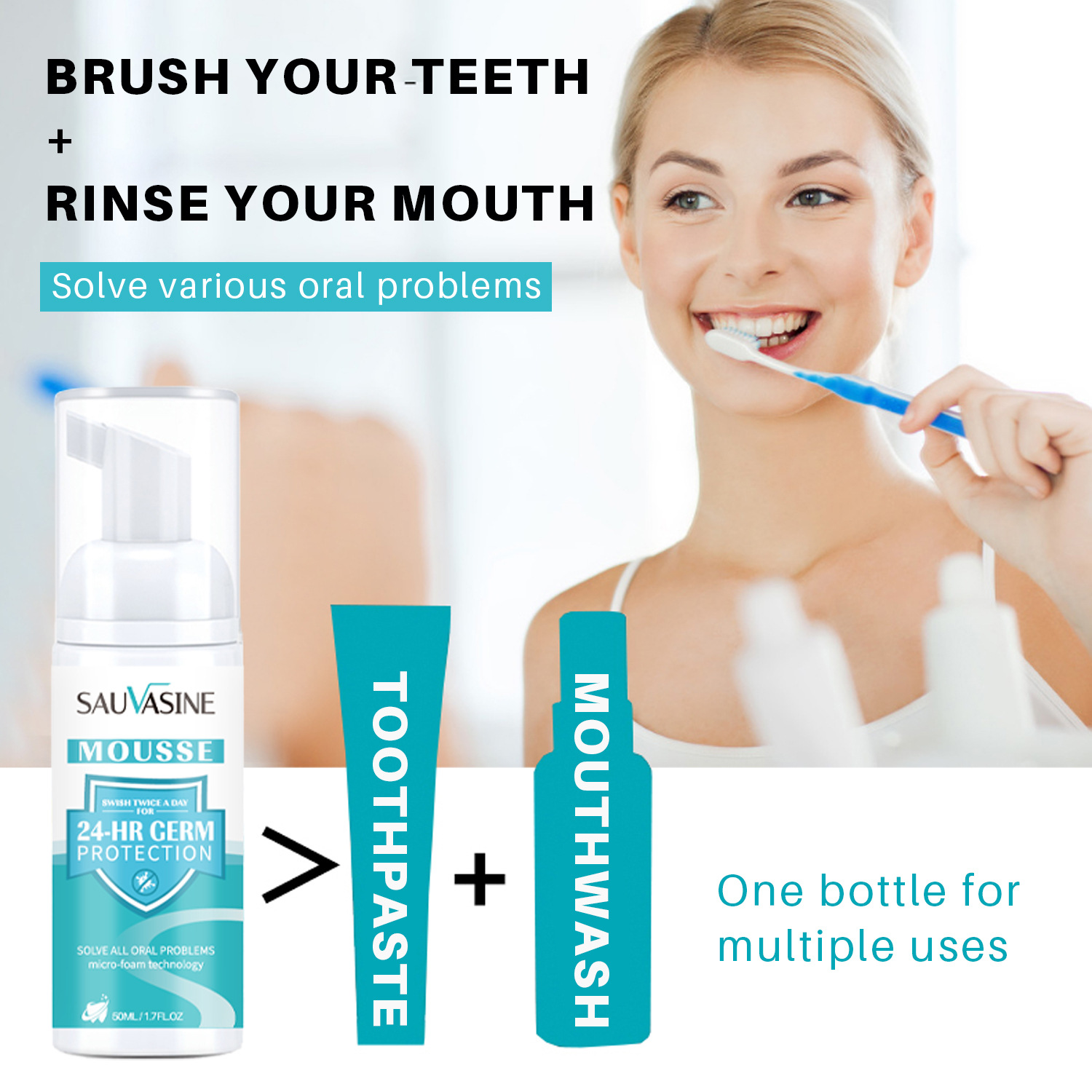 Teeth Whitening Mousse Foam Oral Care Stain Removal Breath Freshening Press Type Toothpaste Daily Use Travel Portable