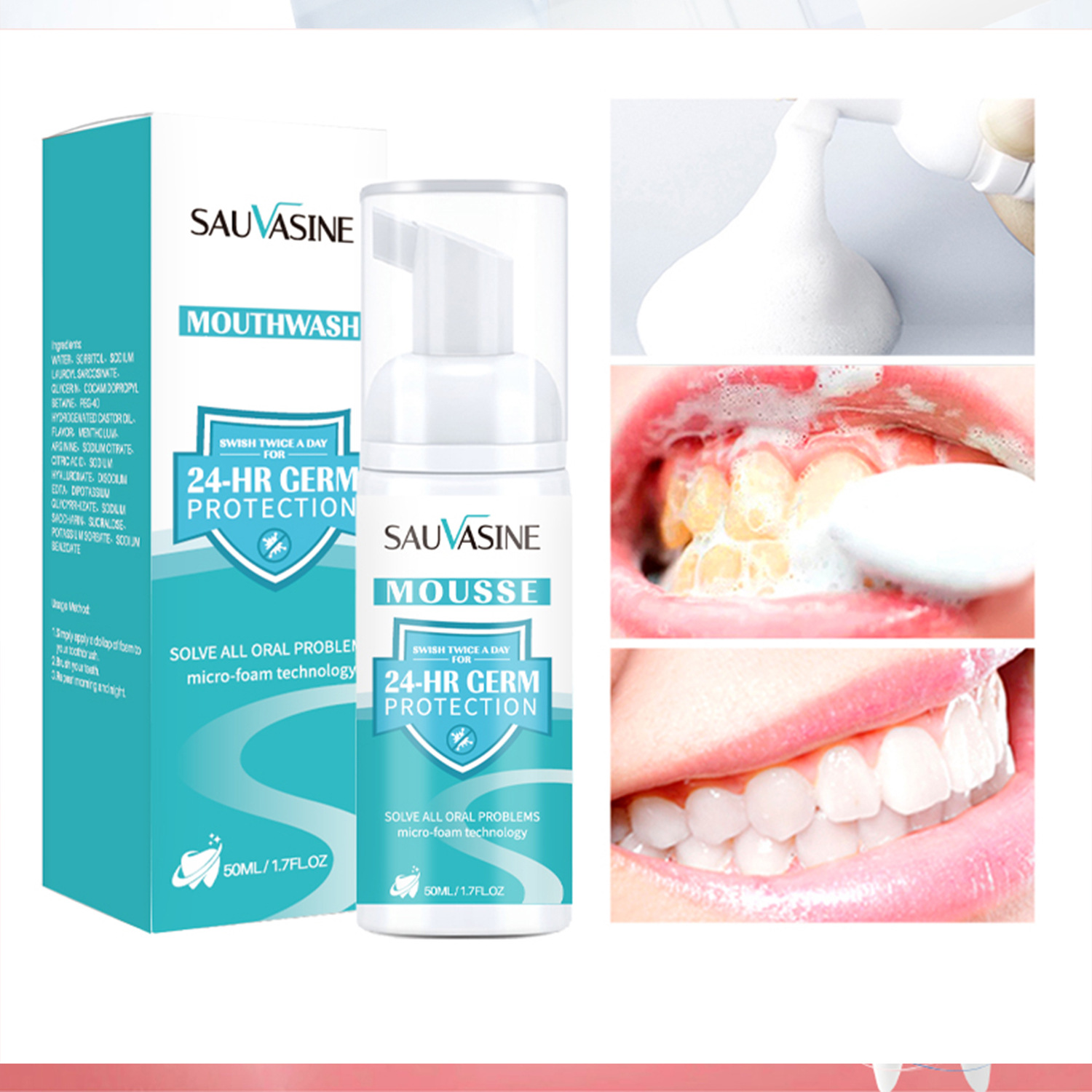 Teeth Whitening Mousse Foam Oral Care Stain Removal Breath Freshening Press Type Toothpaste Daily Use Travel Portable