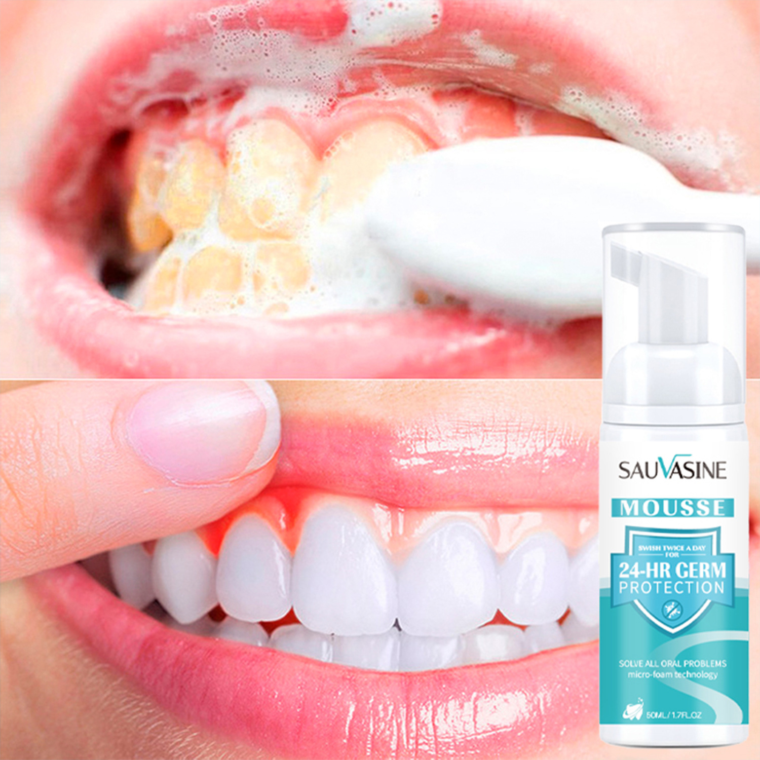 Teeth Whitening Mousse Foam Oral Care Stain Removal Breath Freshening Press Type Toothpaste Daily Use Travel Portable