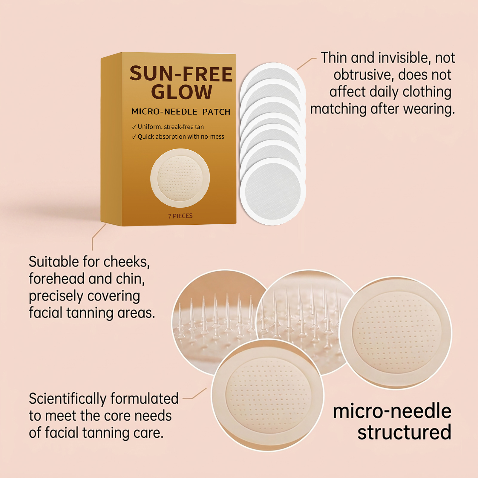 Tanning Care Microneedle Patch Even Skin Tone Natural Sunless Mild Skin Care Protect Skin Surface Body Dermis Epidermis