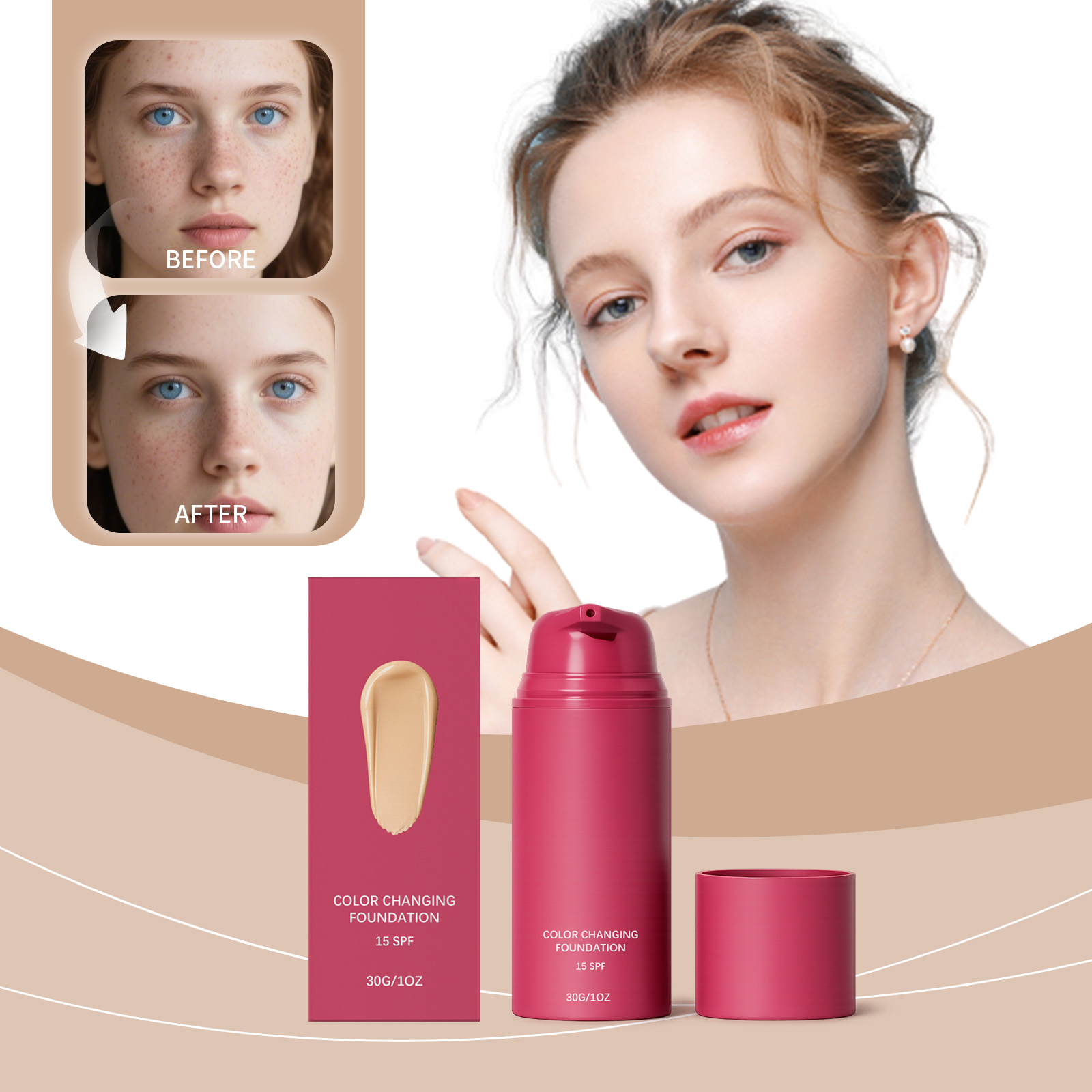 Natural Warm Tone Adjust Foundation Facial Even Soft Makeup Longwear Glossy Delicate Sheer Liquid Base Skin Cosmetic