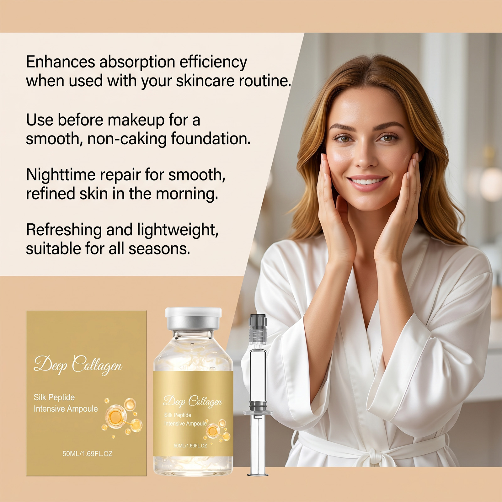 Collagen Silk Peptide Soft Moist Ampoule Facial Skin Care Essence Concentrate Daily Beauty Hydrating Repair Serum Treatment