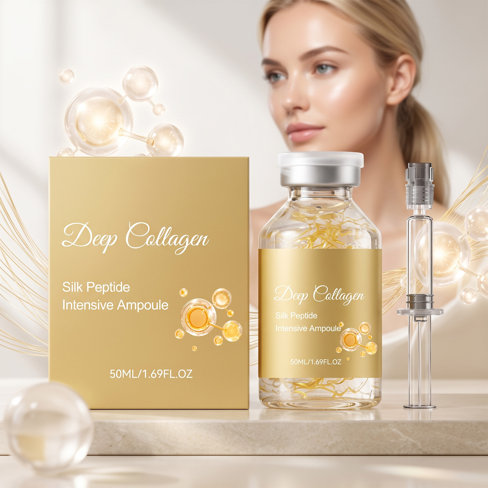 Collagen Silk Peptide Soft Moist Ampoule Facial Skin Care Essence Concentrate Daily Beauty Hydrating Repair Serum Treatment