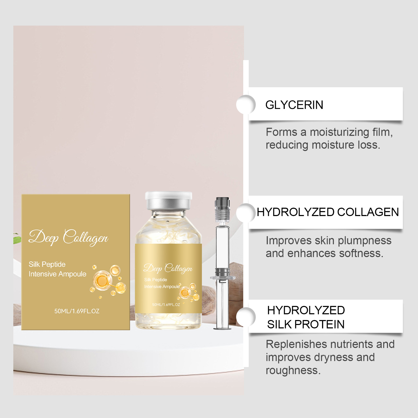 Collagen Silk Peptide Soft Moist Ampoule Facial Skin Care Essence Concentrate Daily Beauty Hydrating Repair Serum Treatment
