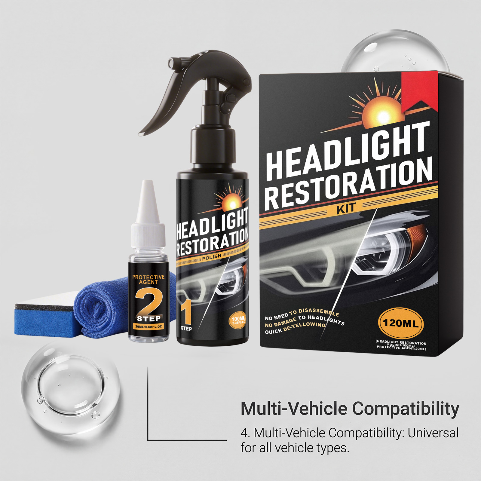 Car Headlight Care Kit Daily Refurbish Clean Decontaminate Surface Protect Clear Maintenance Agent For Vehicle Lamp