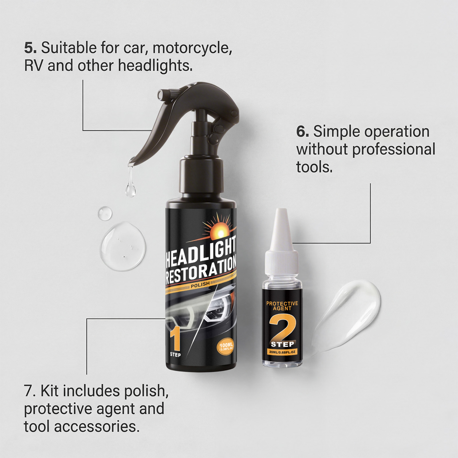 Car Headlight Care Kit Daily Refurbish Clean Decontaminate Surface Protect Clear Maintenance Agent For Vehicle Lamp
