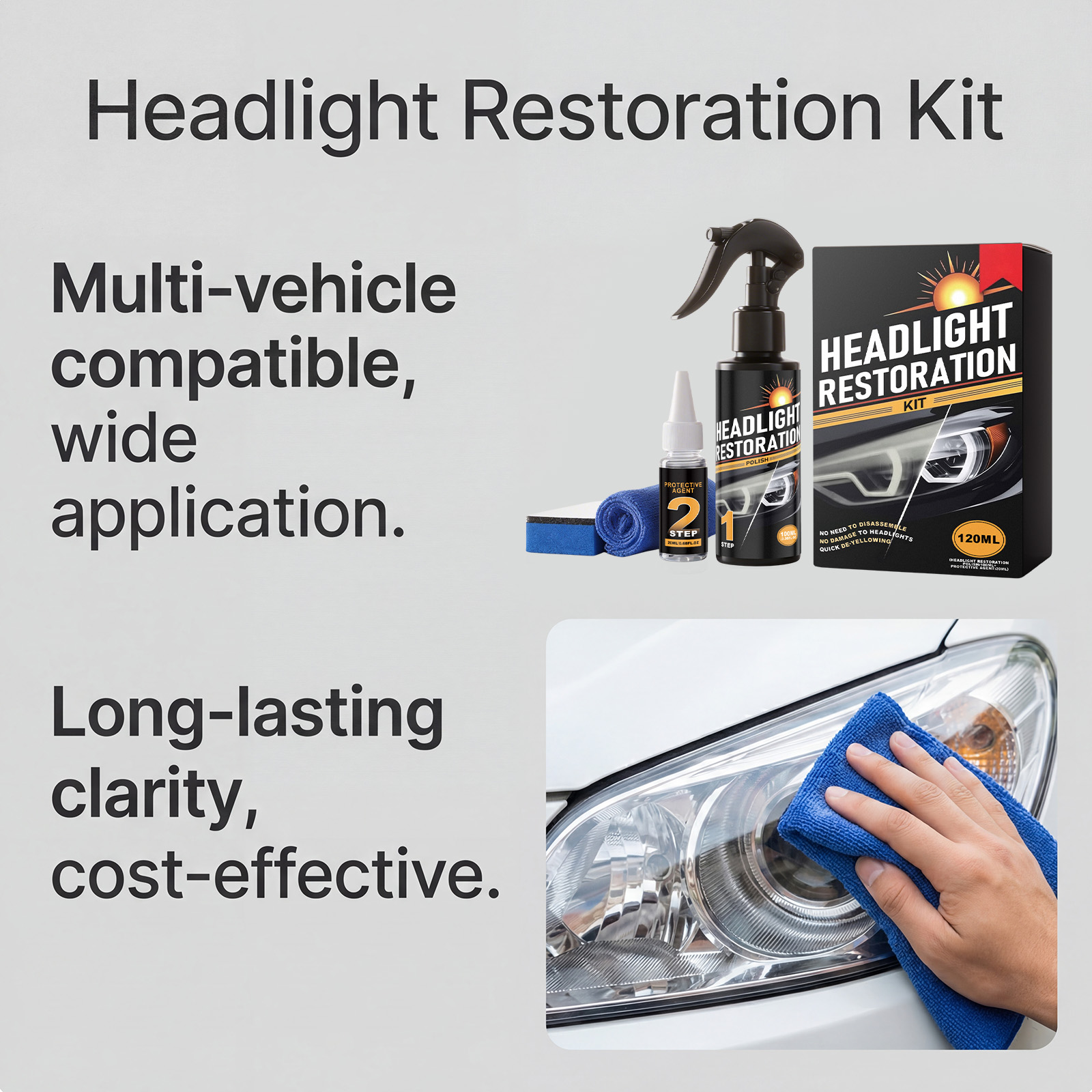 Car Headlight Care Kit Daily Refurbish Clean Decontaminate Surface Protect Clear Maintenance Agent For Vehicle Lamp