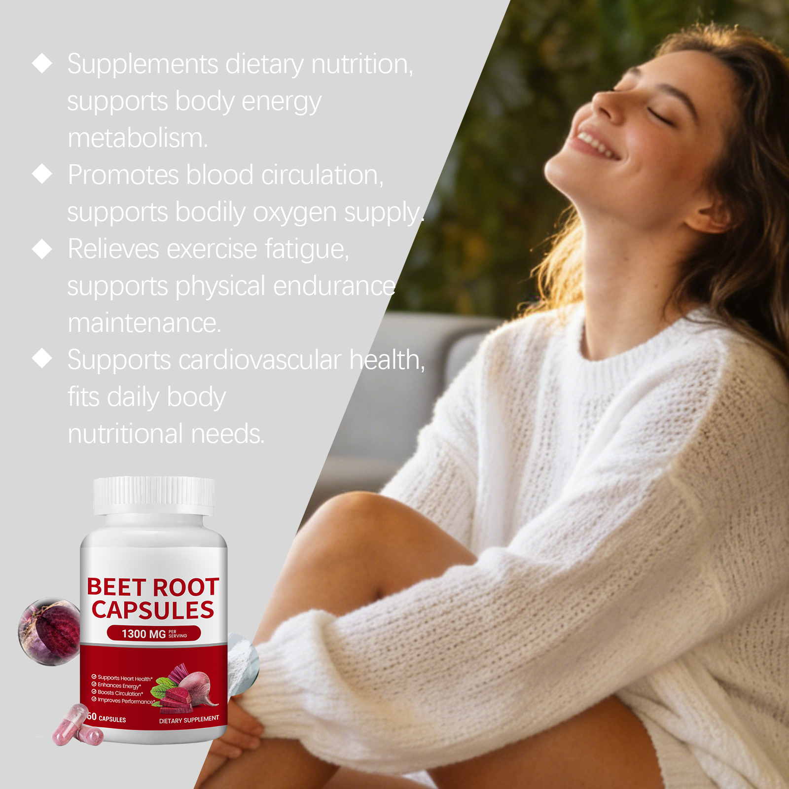 Beetroot Energy Nutrition Capsules Oral Lessen Daily Exercise Fatigue Sustain Physical Strength Stamina Nutritional Supplement