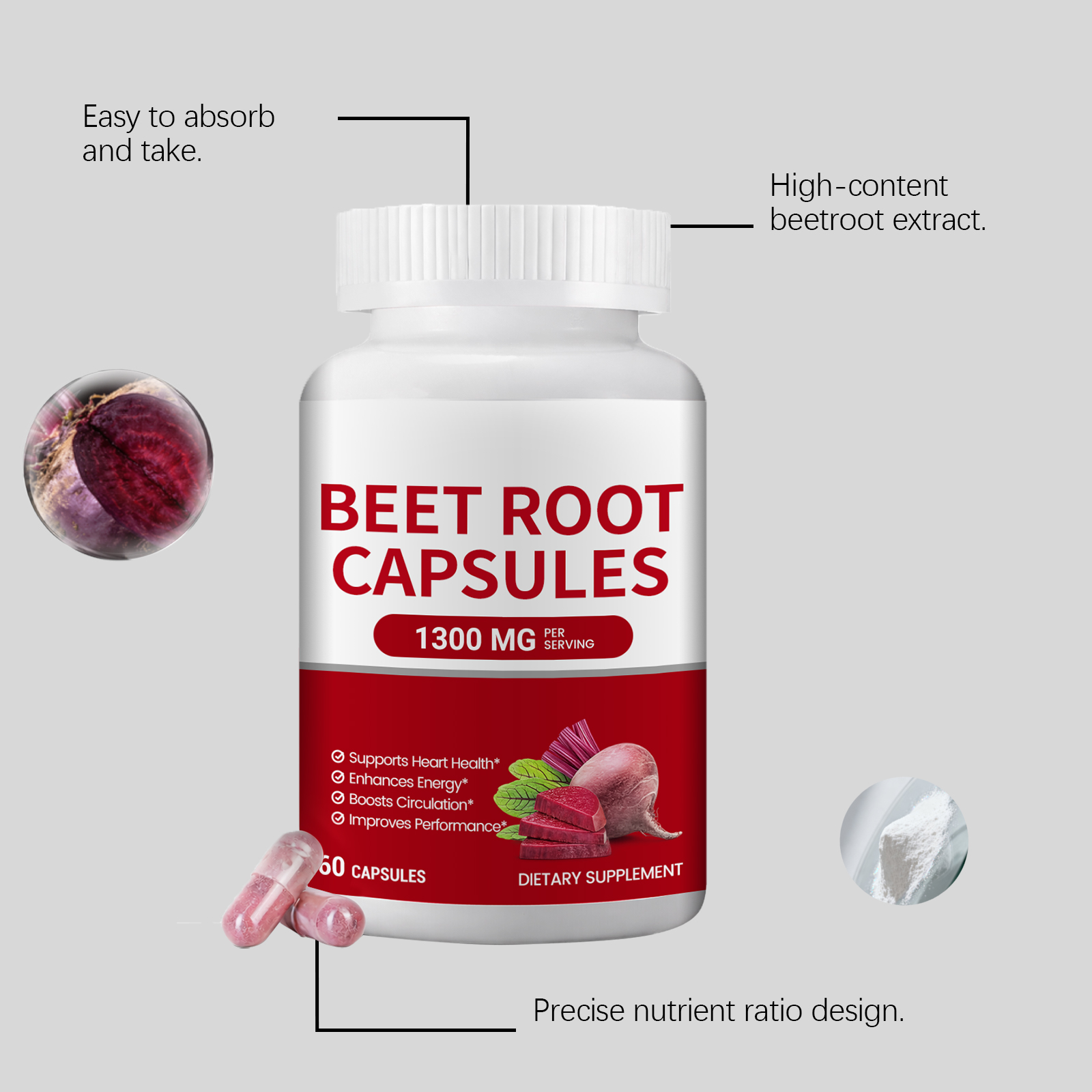 Beetroot Energy Nutrition Capsules Oral Lessen Daily Exercise Fatigue Sustain Physical Strength Stamina Nutritional Supplement