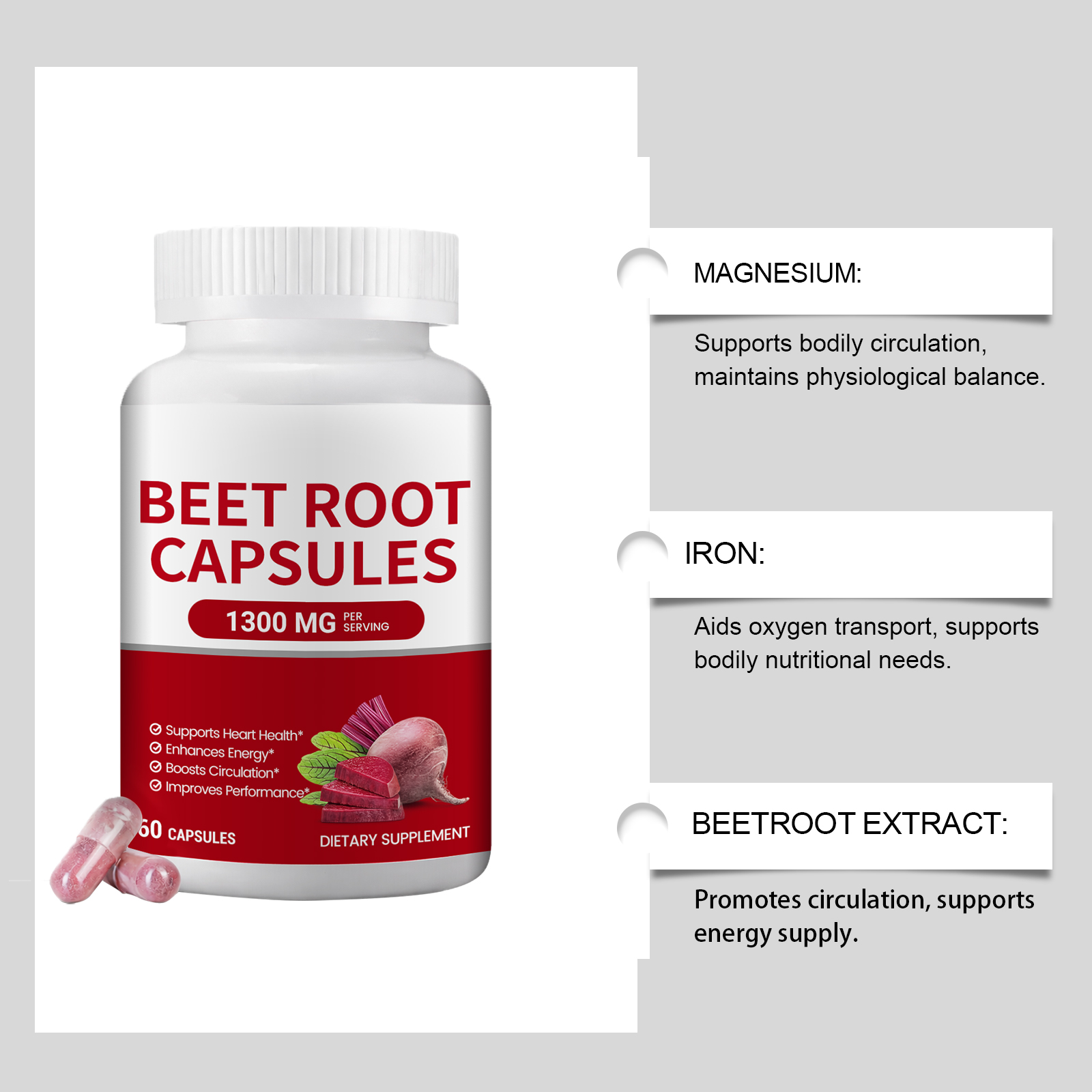 Beetroot Energy Nutrition Capsules Oral Lessen Daily Exercise Fatigue Sustain Physical Strength Stamina Nutritional Supplement