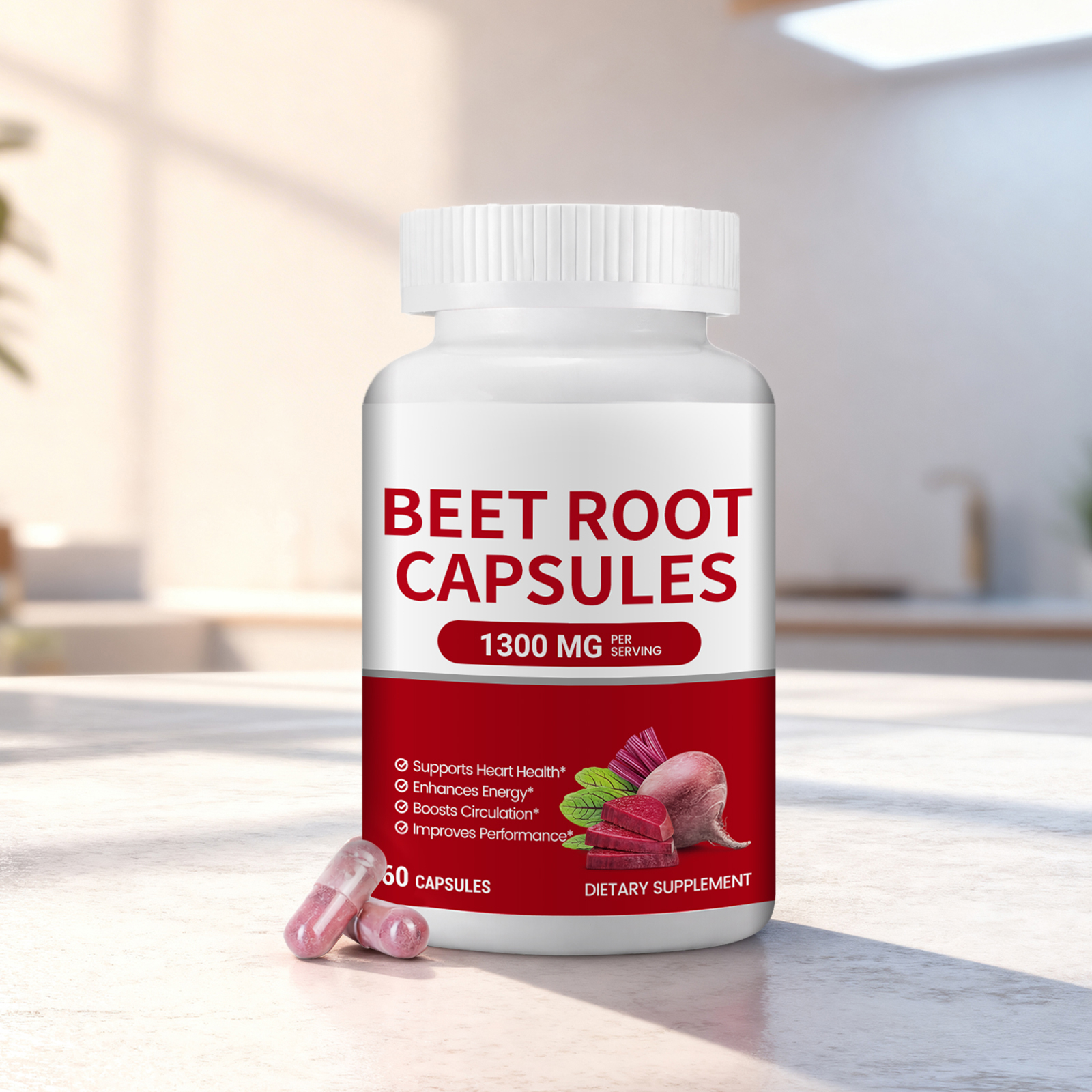 Beetroot Energy Nutrition Capsules Oral Lessen Daily Exercise Fatigue Sustain Physical Strength Stamina Nutritional Supplement