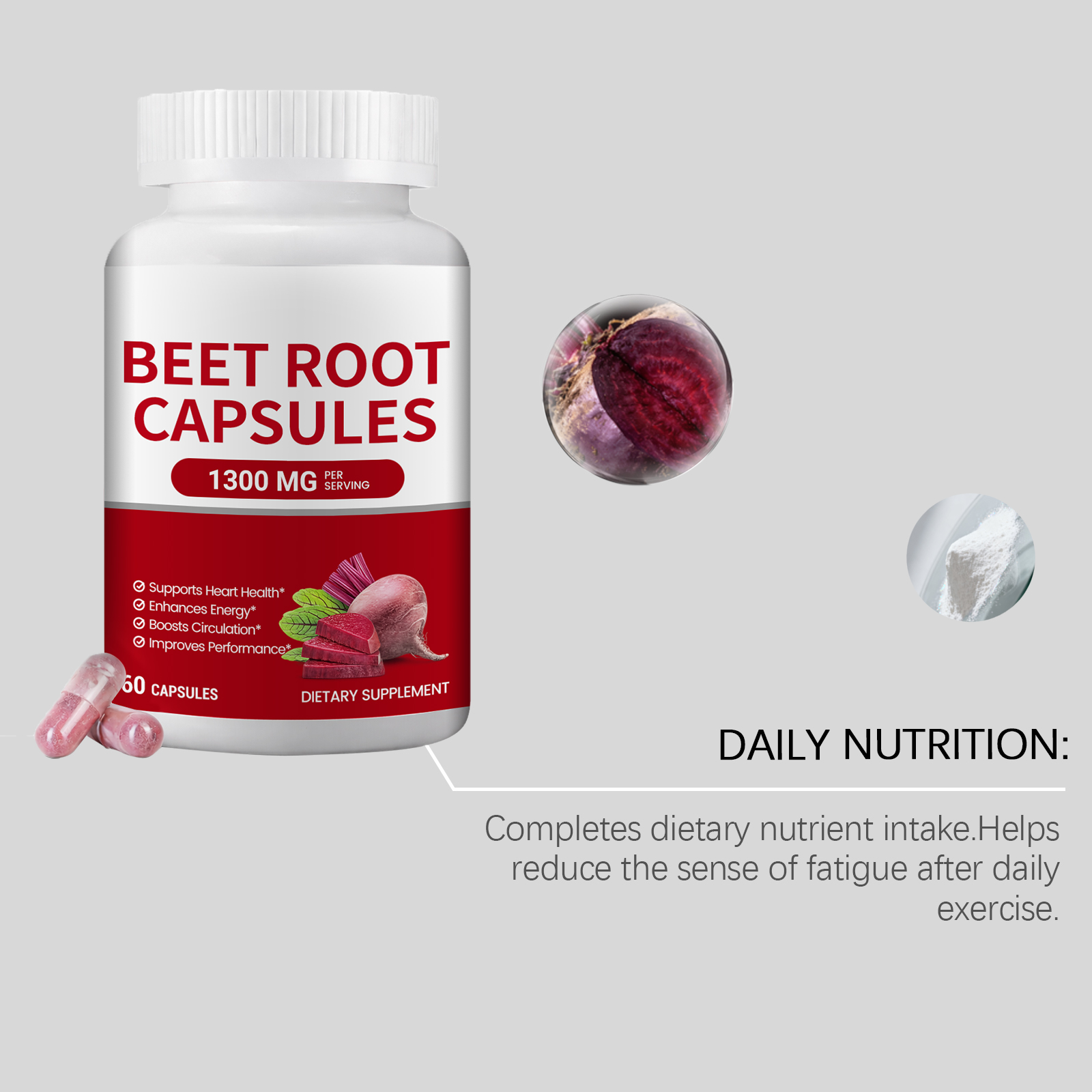 Beetroot Energy Nutrition Capsules Oral Lessen Daily Exercise Fatigue Sustain Physical Strength Stamina Nutritional Supplement