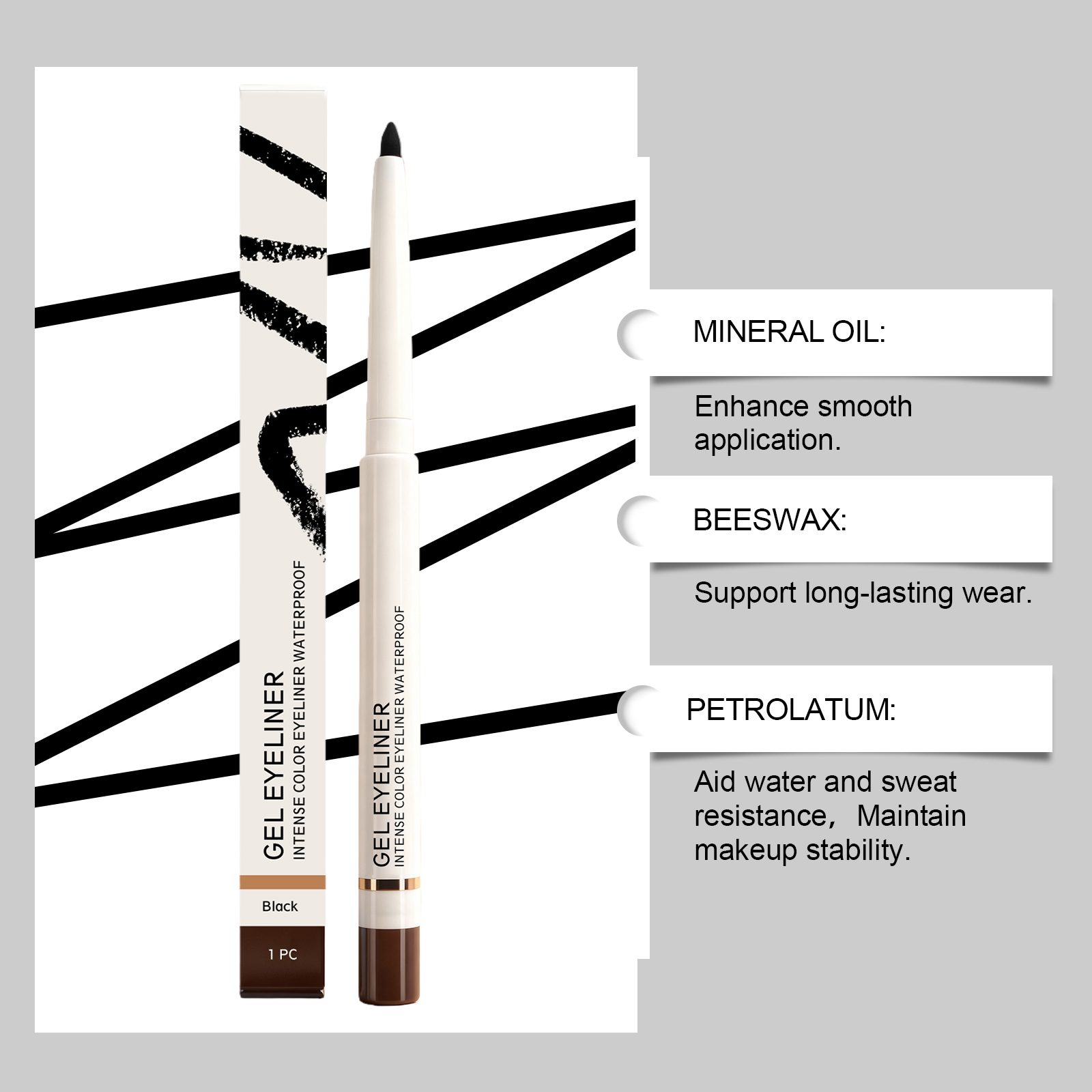 (Black) Matte Waterproof Eye Liner Pen Natural Anti Smudge Easy Grip Silky Smooth Rich Color Eye Beauty