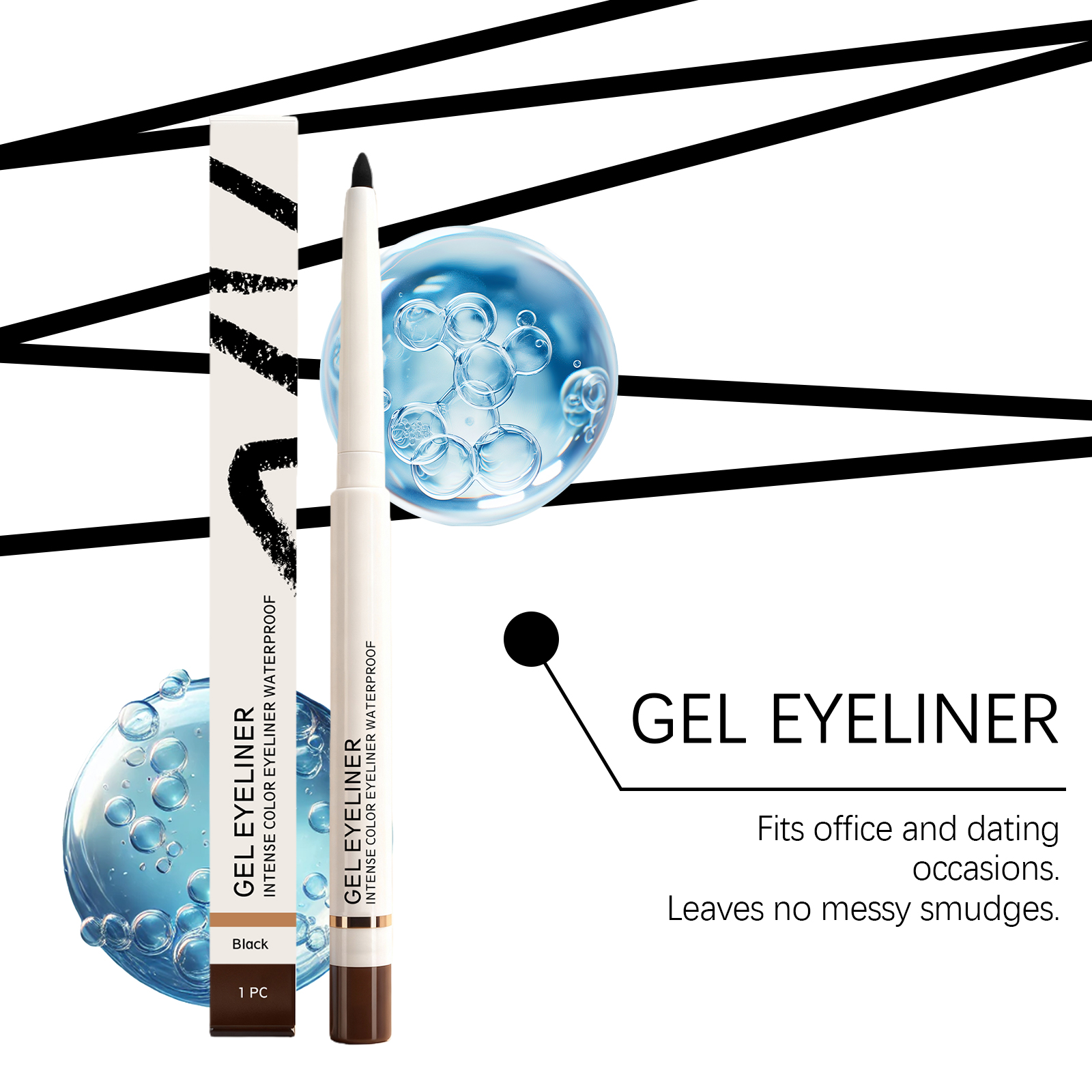 (Black) Matte Waterproof Eye Liner Pen Natural Anti Smudge Easy Grip Silky Smooth Rich Color Eye Beauty