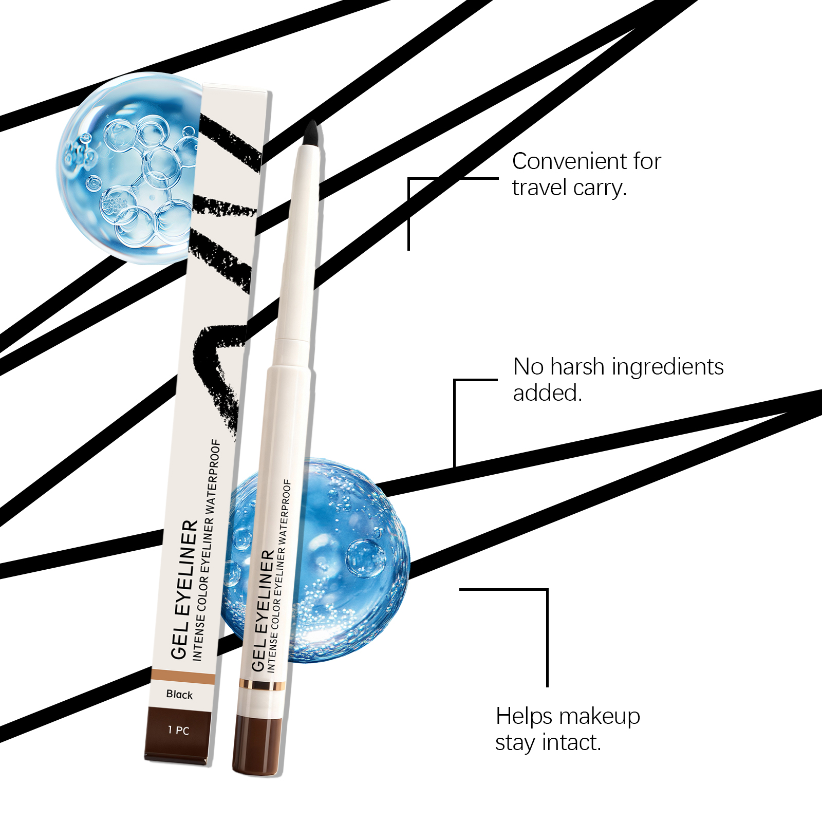 (Black) Matte Waterproof Eye Liner Pen Natural Anti Smudge Easy Grip Silky Smooth Rich Color Eye Beauty