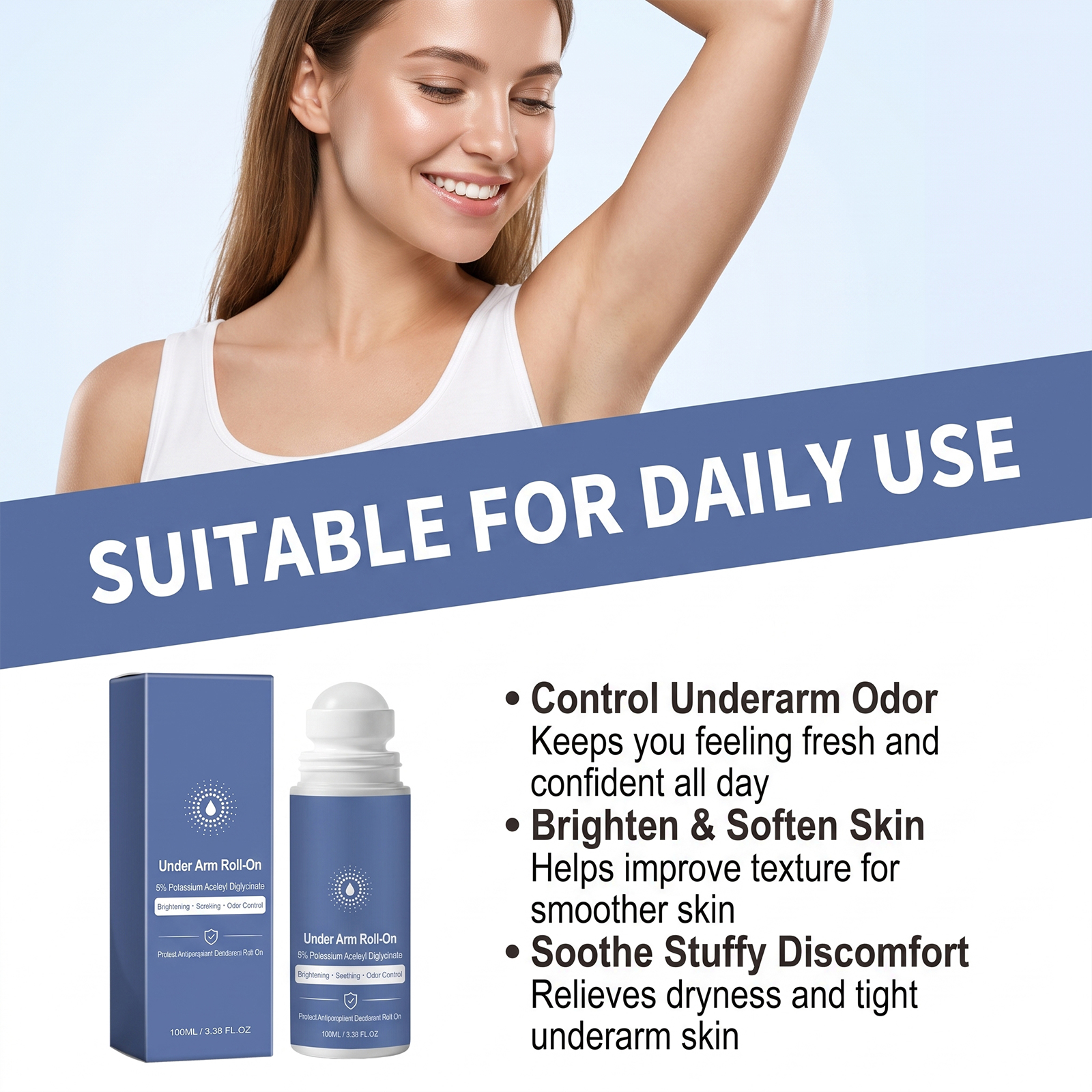 Underarm Care Roller Fresh Fragrance Comfortable Non Sticky Sweat Clean Daily Body Smear