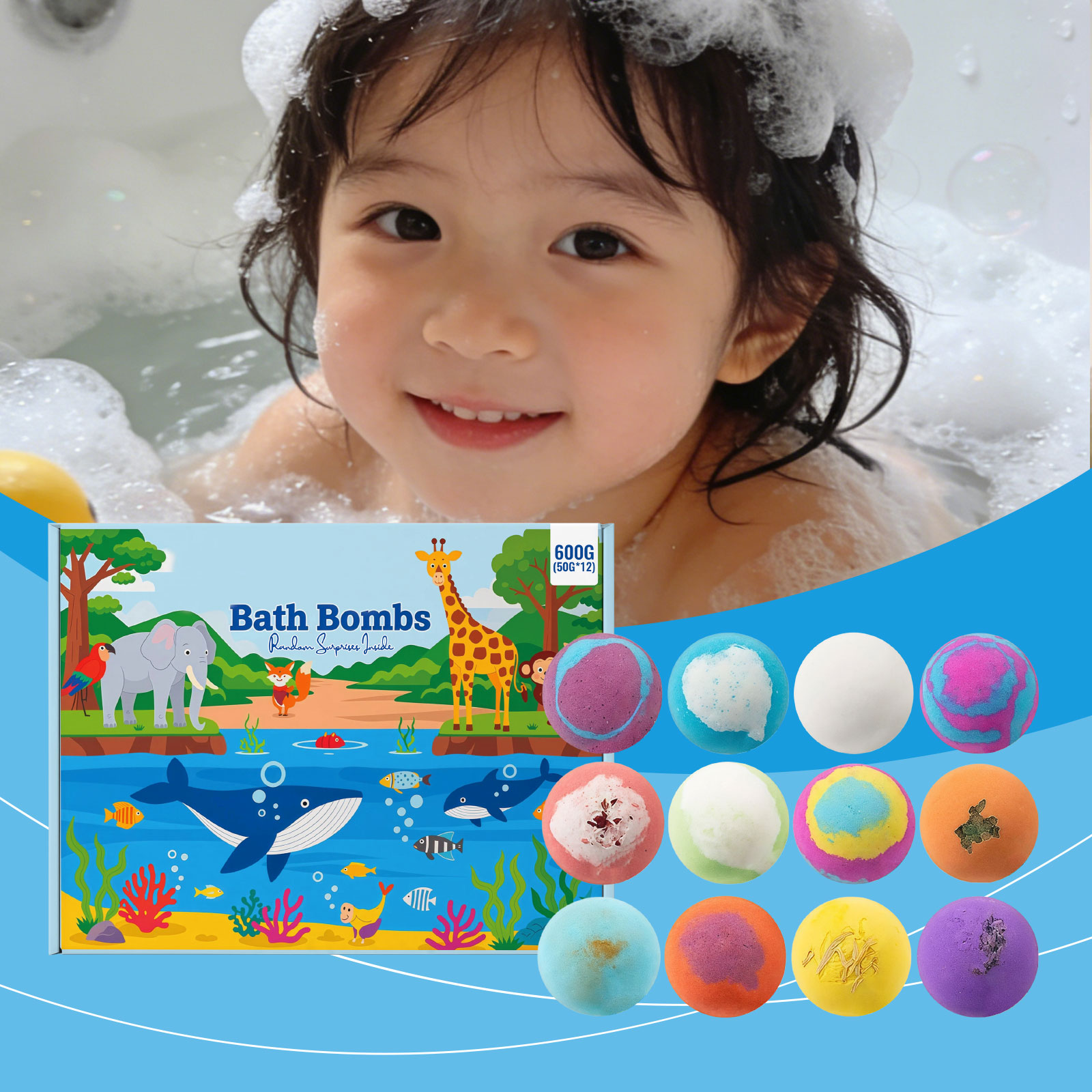 Kids Surprise Bath Bomb Set Fine Foam Mild Clean Moisturize Skin With Random Animal Tiny Toy