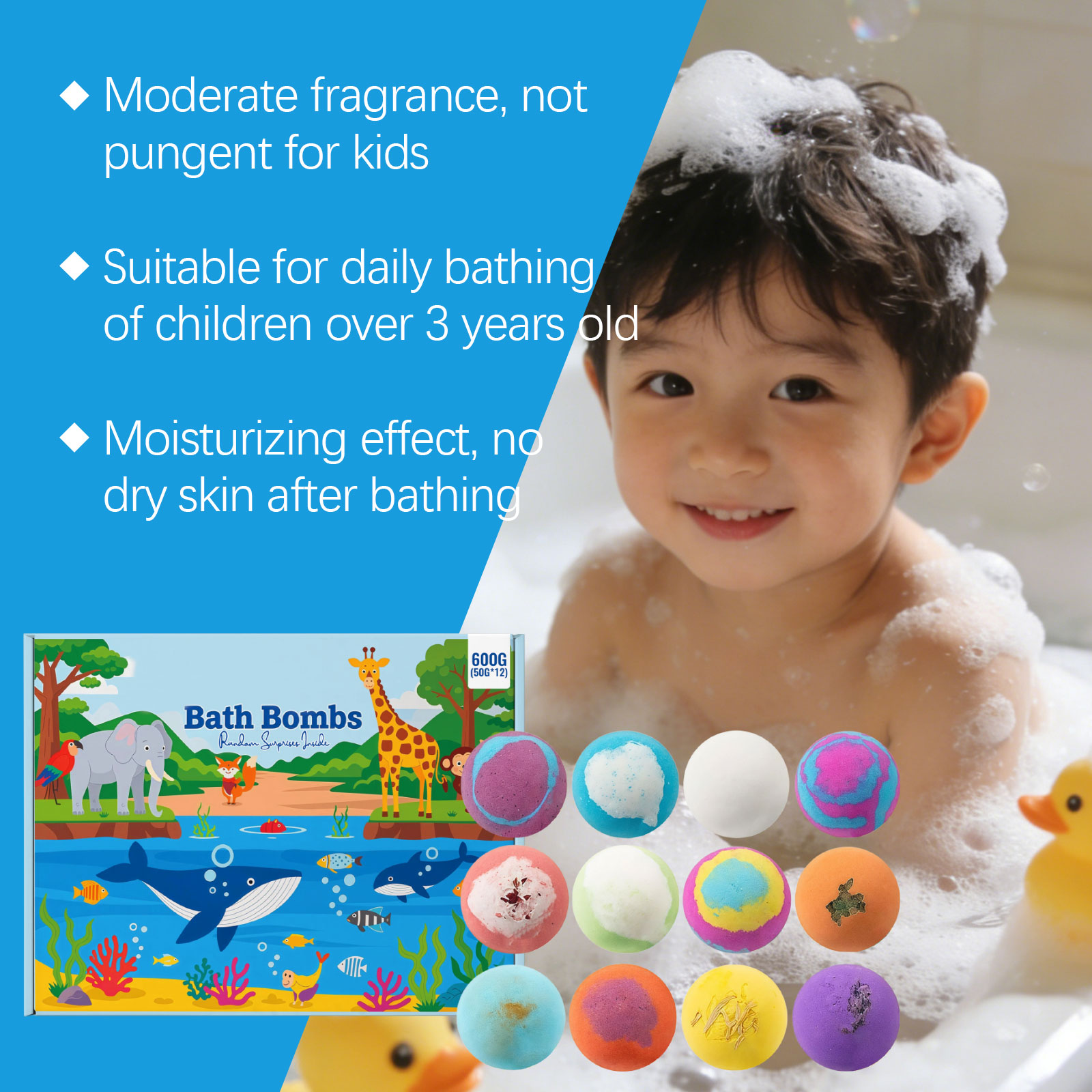 Kids Surprise Bath Bomb Set Fine Foam Mild Clean Moisturize Skin With Random Animal Tiny Toy