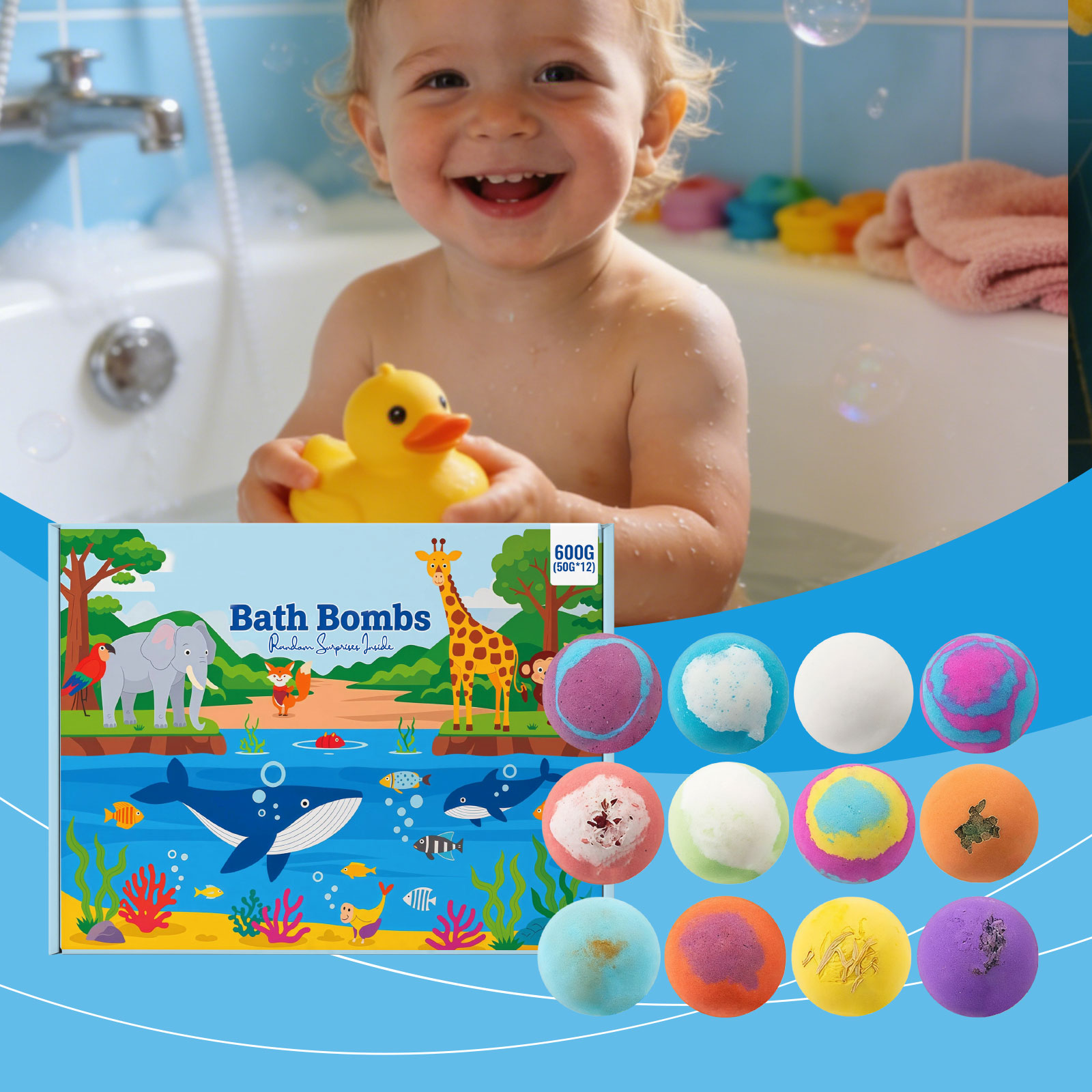Kids Surprise Bath Bomb Set Fine Foam Mild Clean Moisturize Skin With Random Animal Tiny Toy