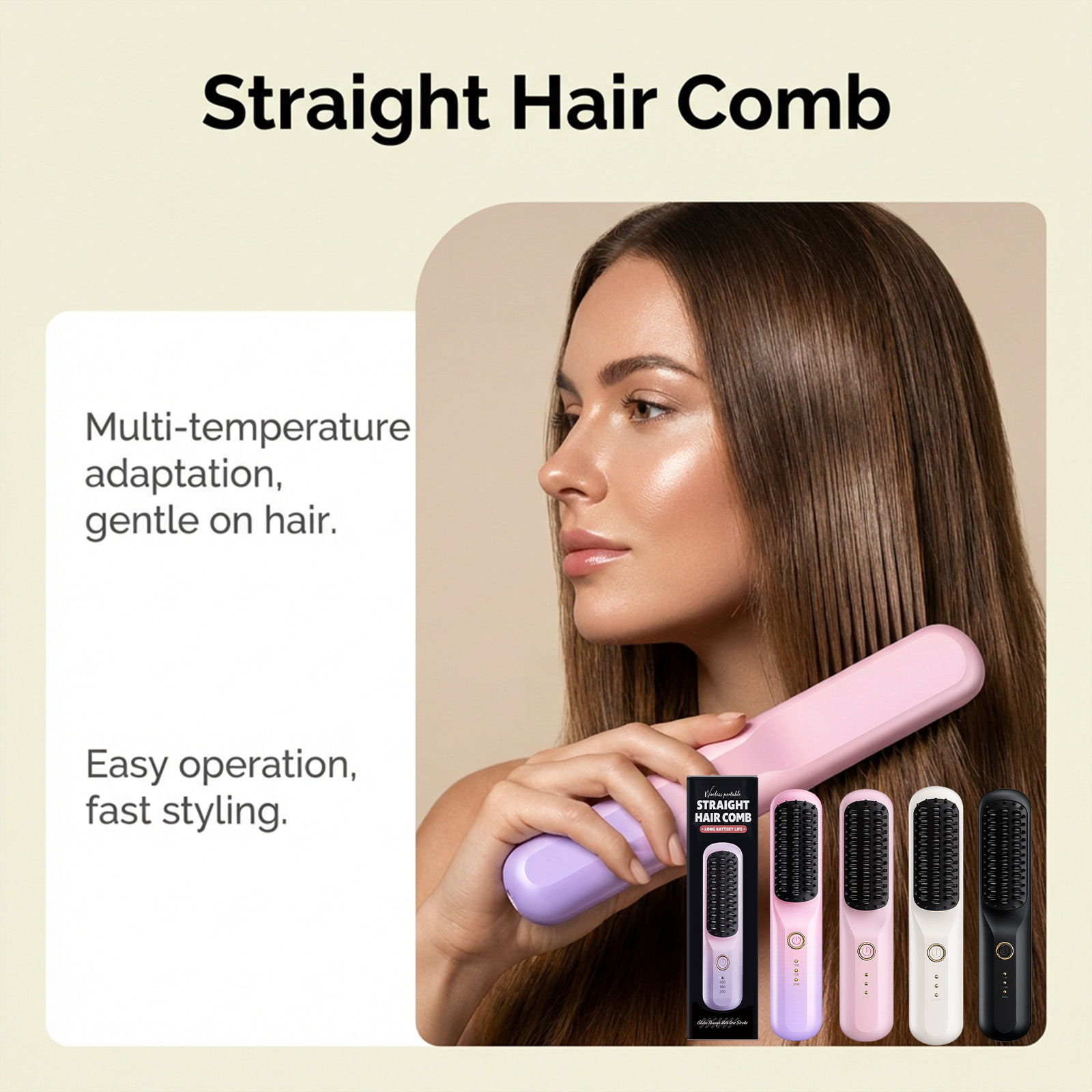 Gradient Color Portable Wireless Hair Straightening Comb Daily Scalp Massage Hair Care Styling