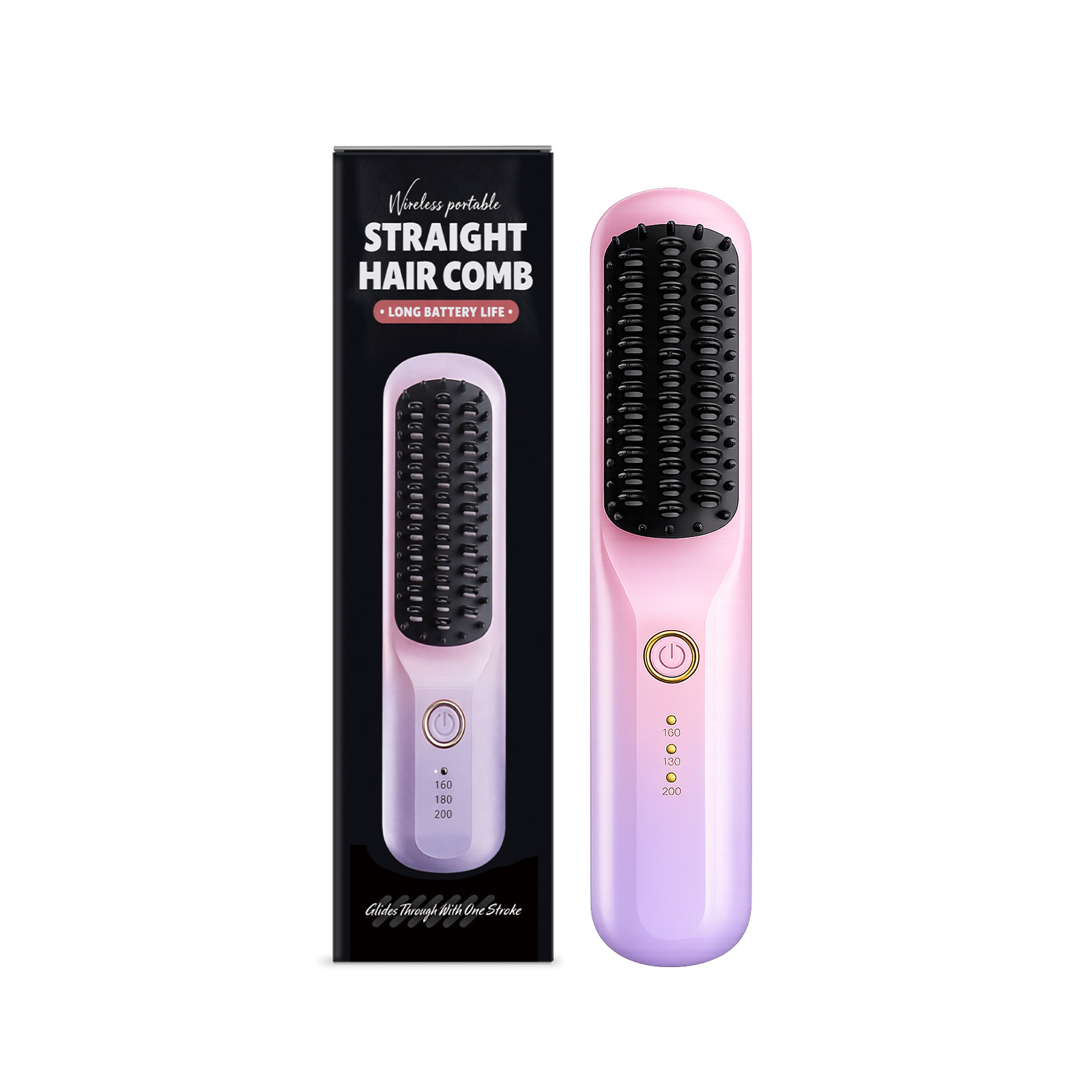 Gradient Color Portable Wireless Hair Straightening Comb Daily Scalp Massage Hair Care Styling