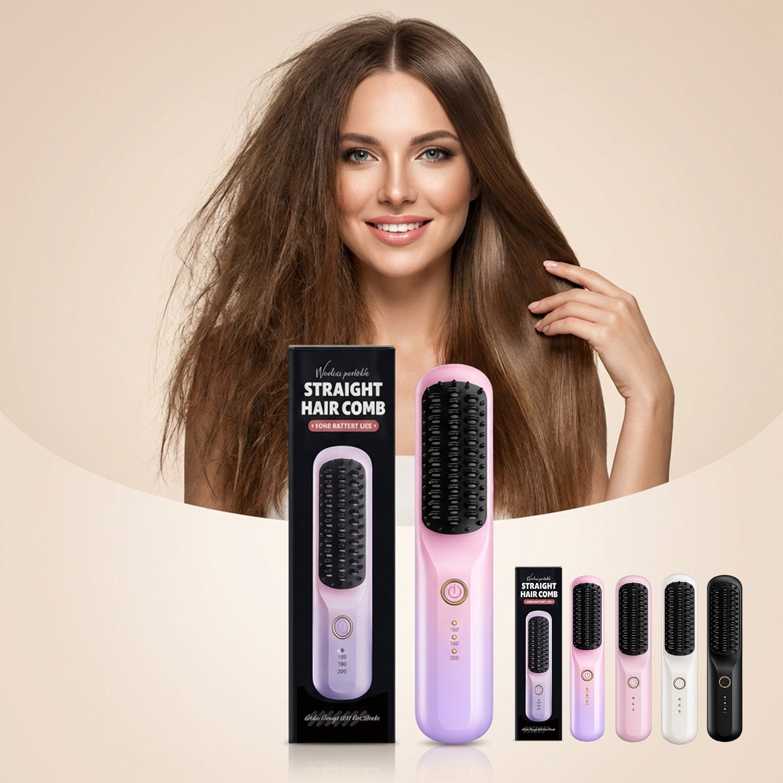 Gradient Color Portable Wireless Hair Straightening Comb Daily Scalp Massage Hair Care Styling