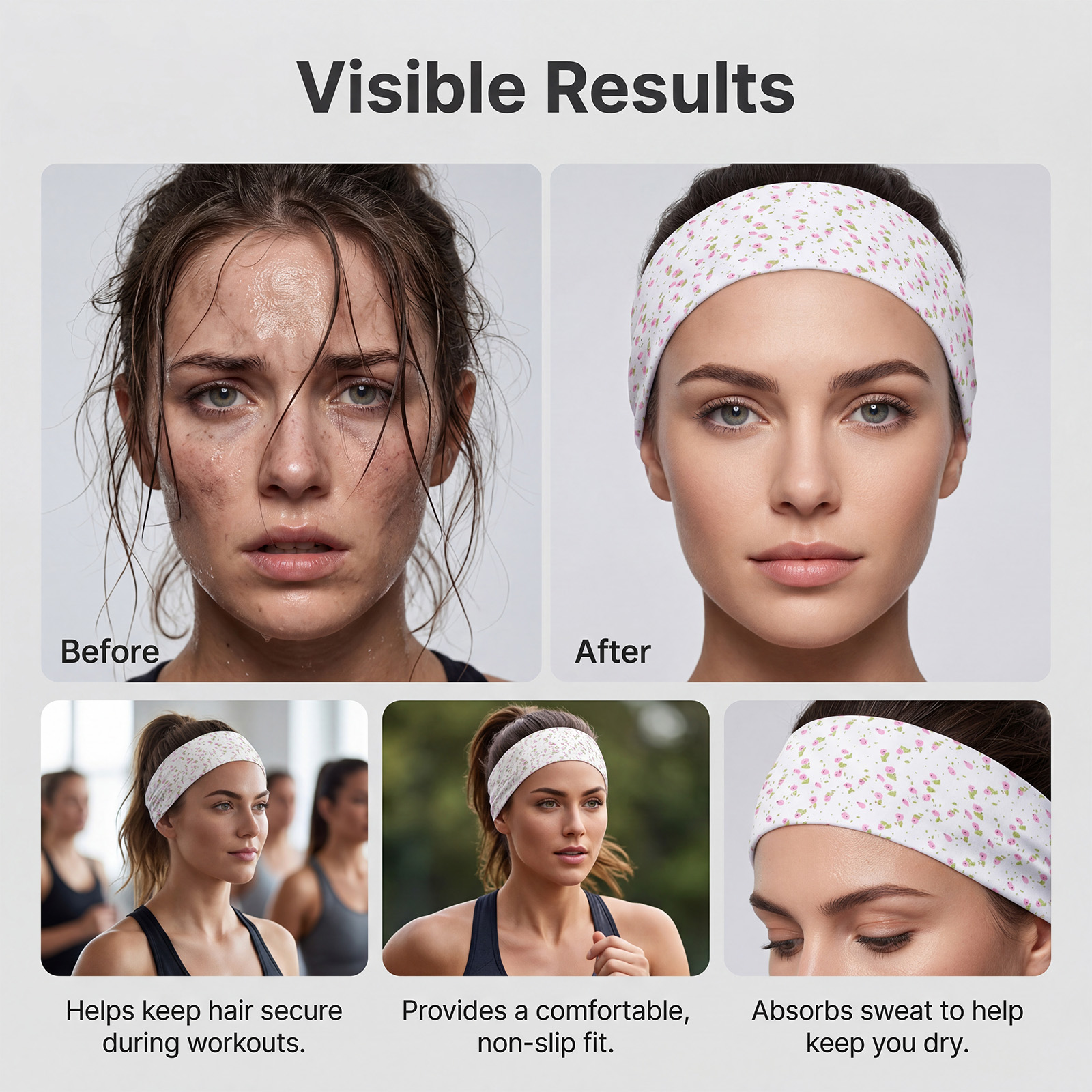 (Leopard Print) Elastic Sports Headband Soft Breathable Elastic Texture AntiSlip SweatAbsorbing Stable HairBinding Running Headscarf