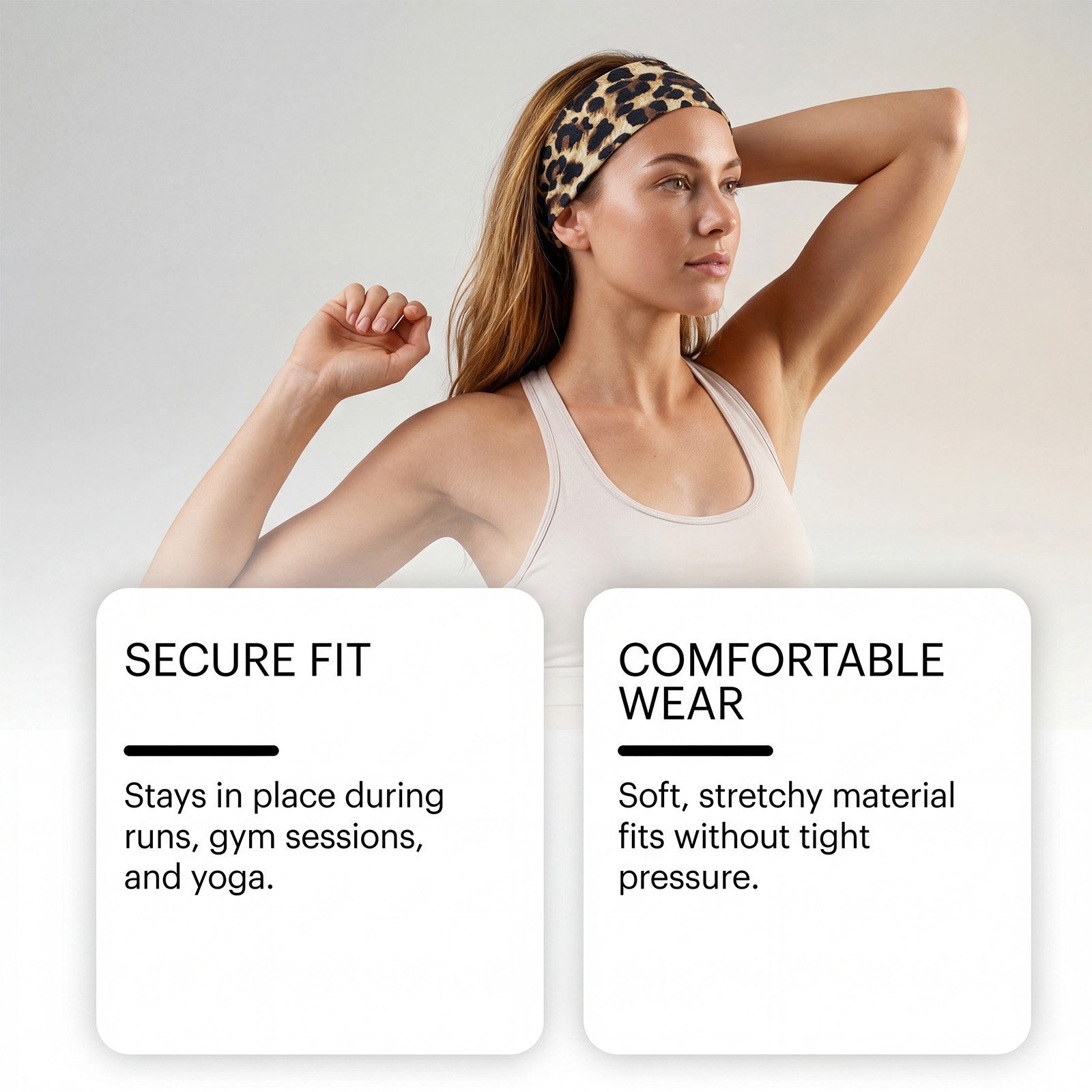 (Leopard Print) Elastic Sports Headband Soft Breathable Elastic Texture AntiSlip SweatAbsorbing Stable HairBinding Running Headscarf