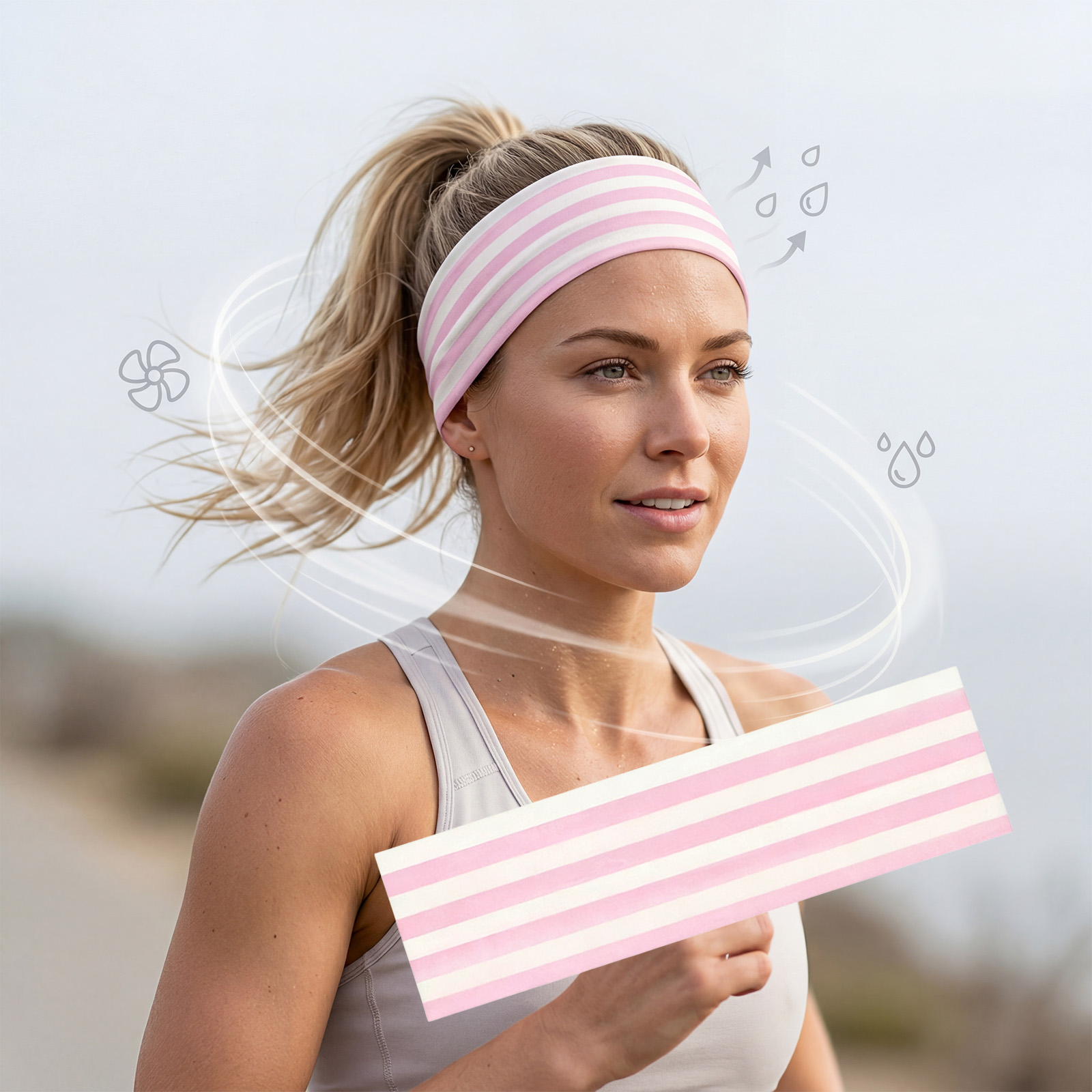 (Leopard Print) Elastic Sports Headband Soft Breathable Elastic Texture AntiSlip SweatAbsorbing Stable HairBinding Running Headscarf