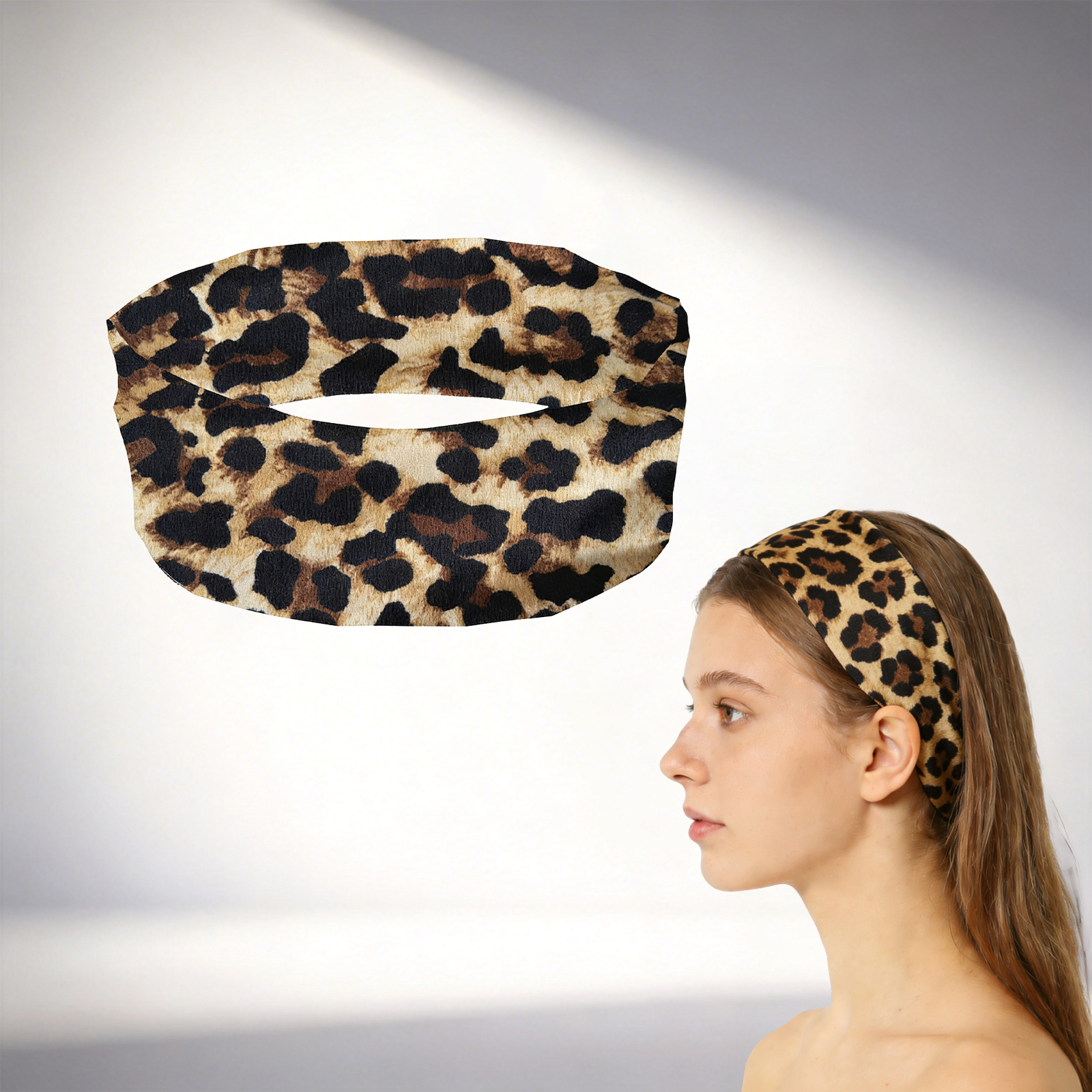 (Leopard Print) Elastic Sports Headband Soft Breathable Elastic Texture AntiSlip SweatAbsorbing Stable HairBinding Running Headscarf