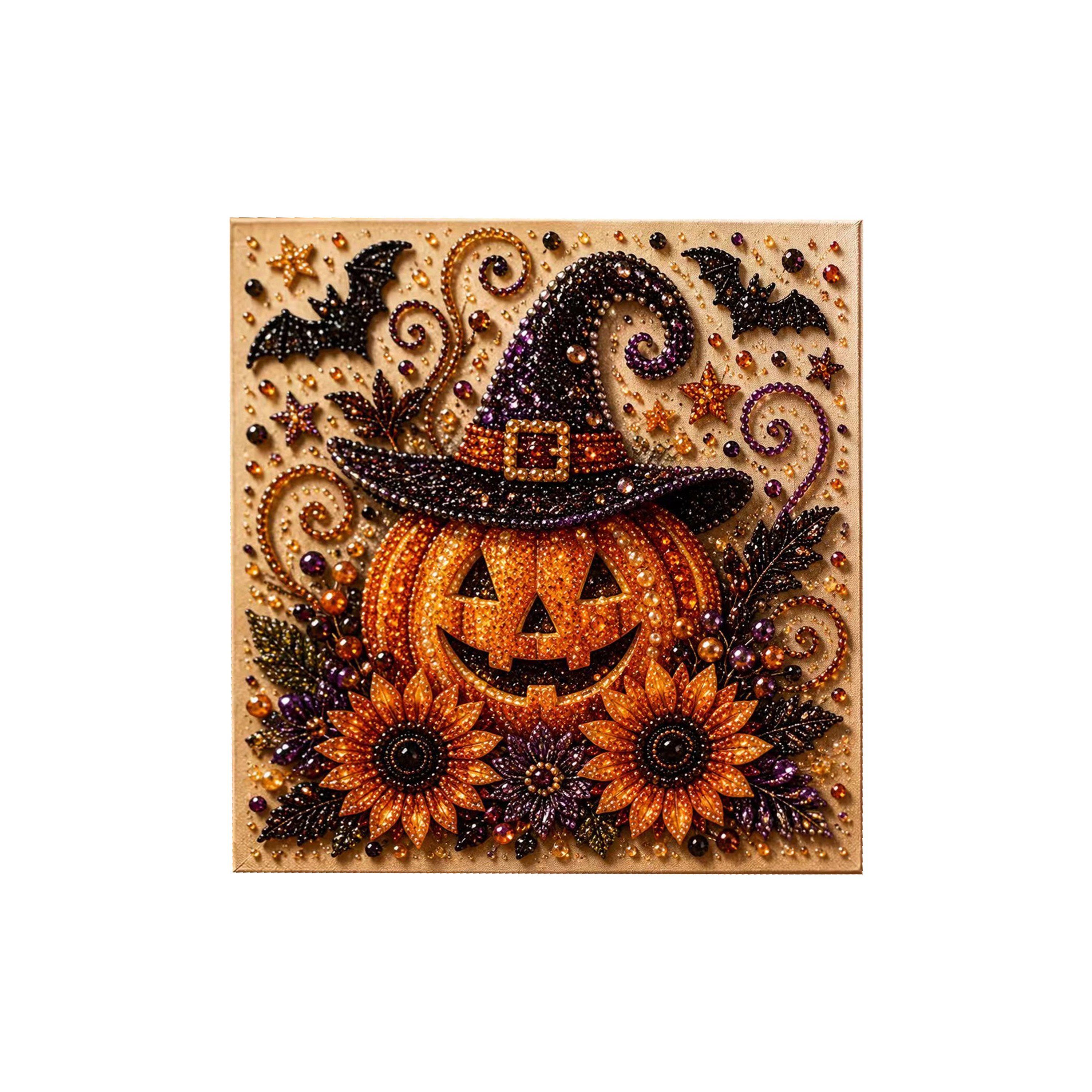 (Giant Pumpkin Black Cat) Halloween Pearl Painting Diy Stereoscopic 3D Retro Art Suit For Halloween Decorative Art Mural